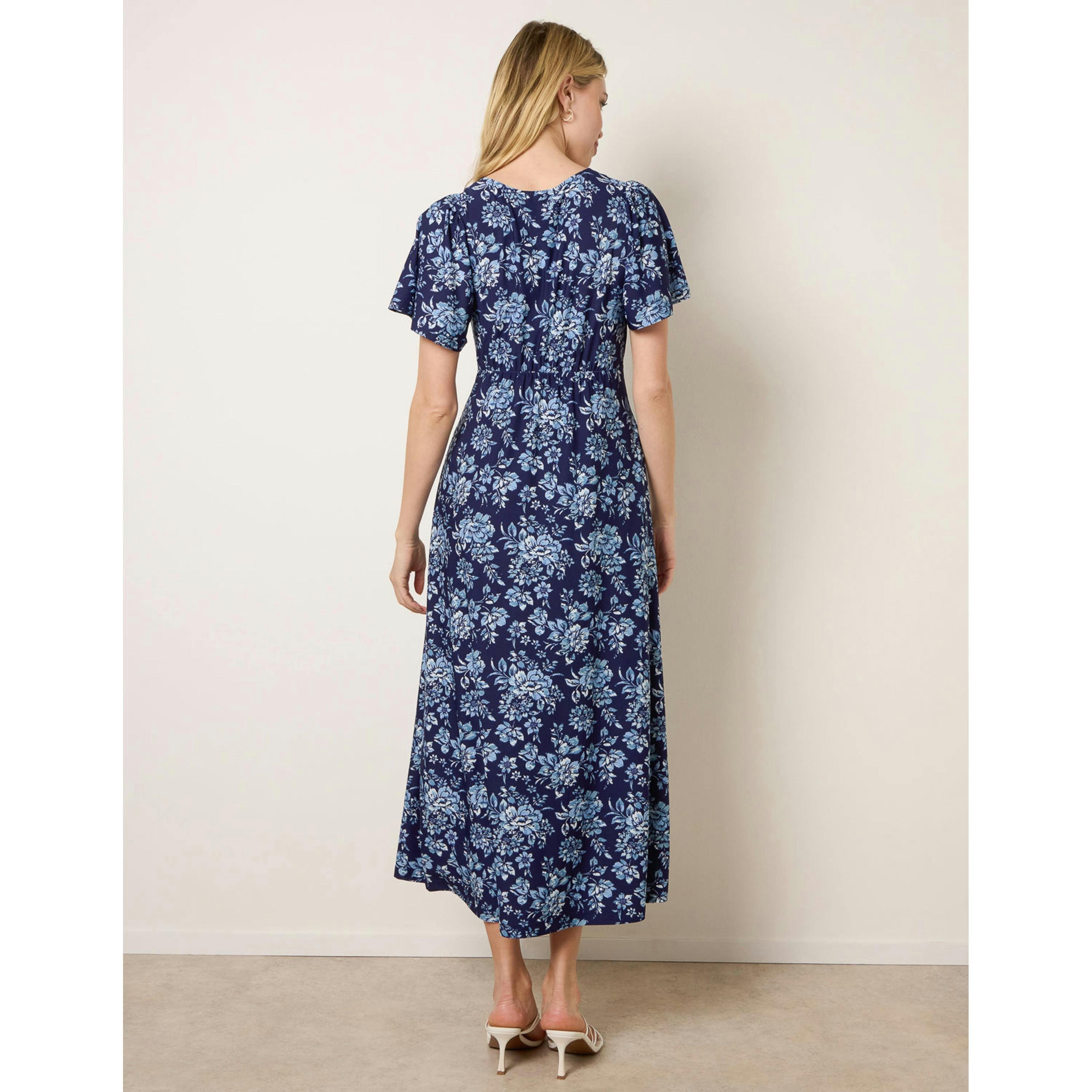 Blue Vanilla Floral Button Through Midi Dress  in Blue , view 2 of 4