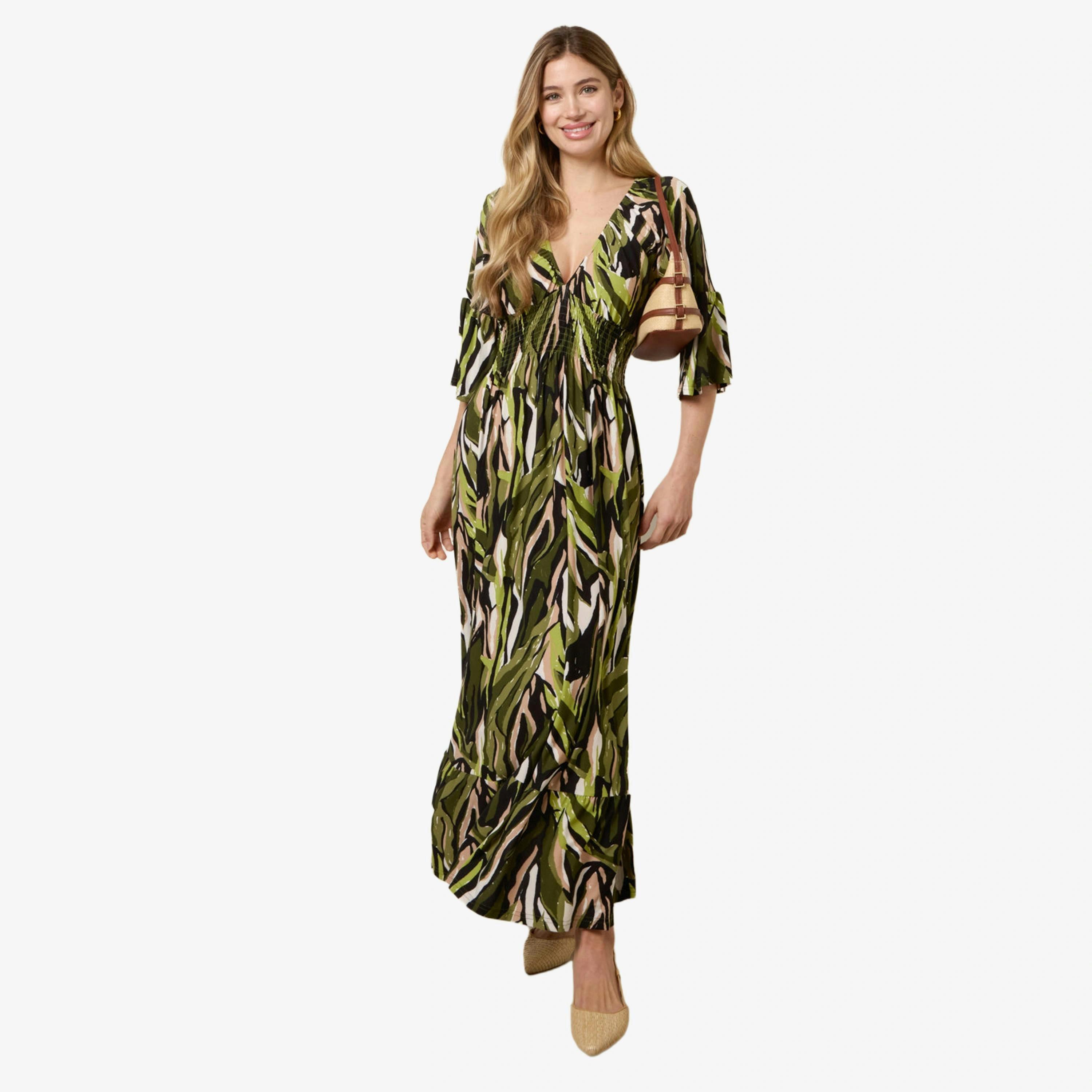 Blue Vanilla Shirred Empire Bust Dress   in  Green , view 1 of 4