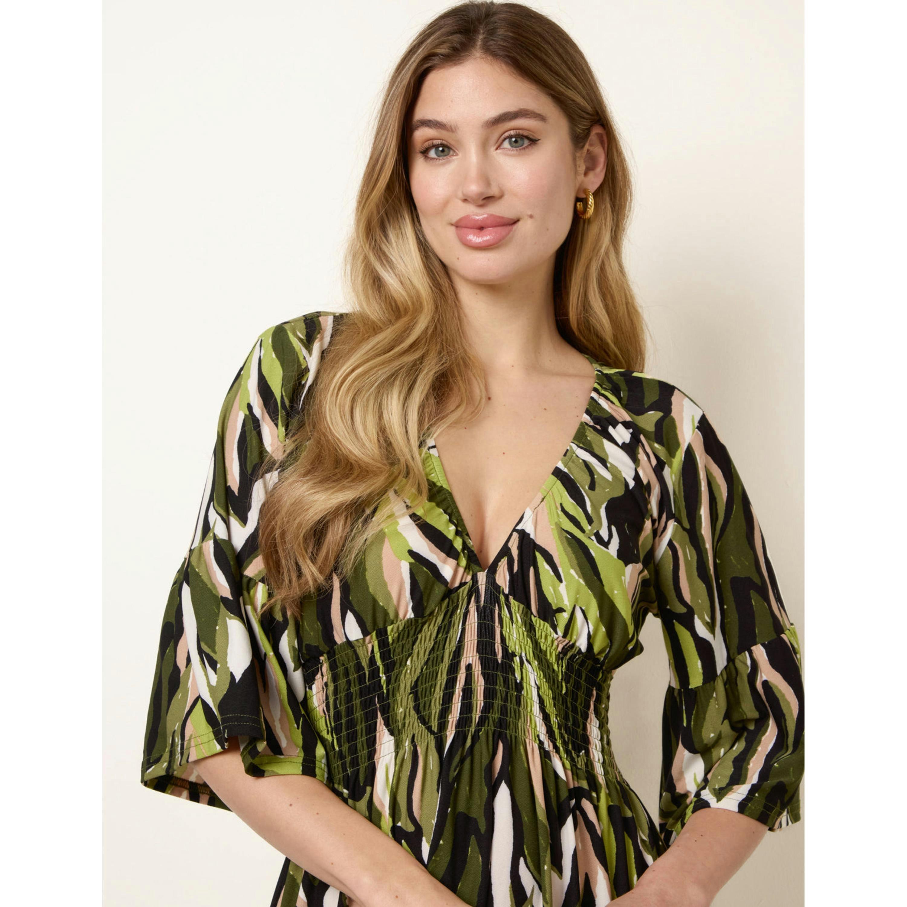 Blue Vanilla Shirred Empire Bust Dress  in Green , view 3 of 4