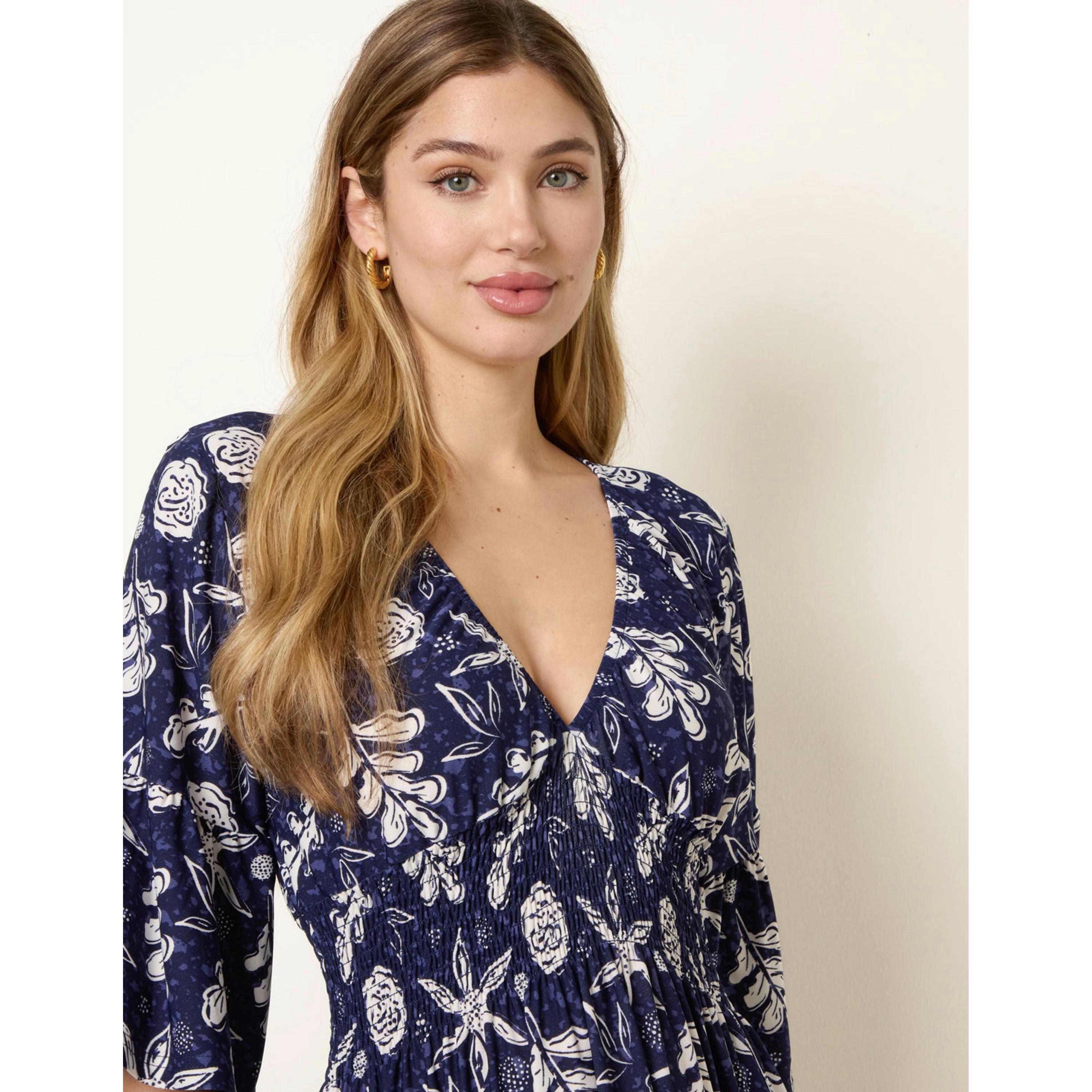 Blue Vanilla Shirred Empire Bust Dress  in Navy , view 2 of 4