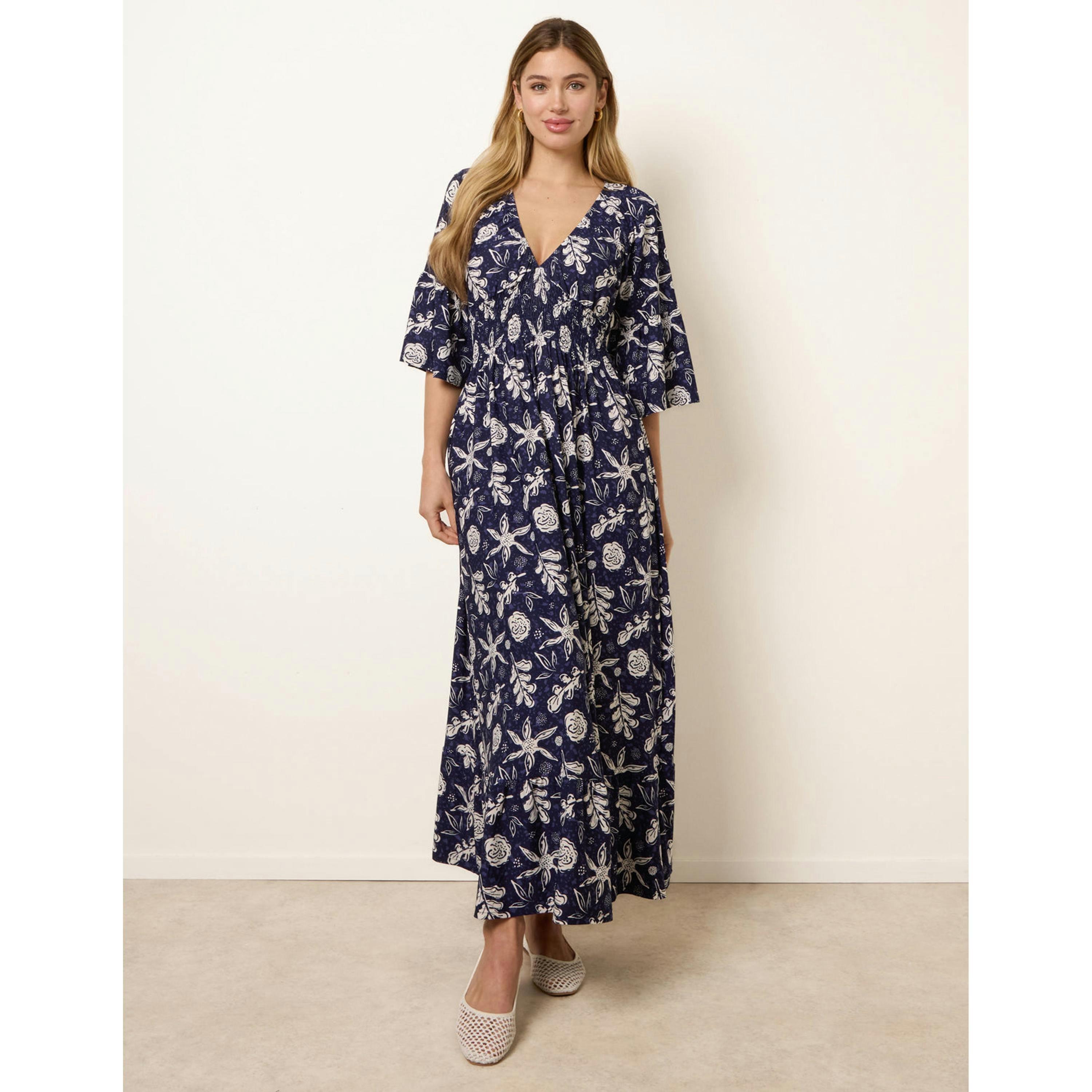 Blue Vanilla Shirred Empire Bust Dress  in Navy , view 3 of 4