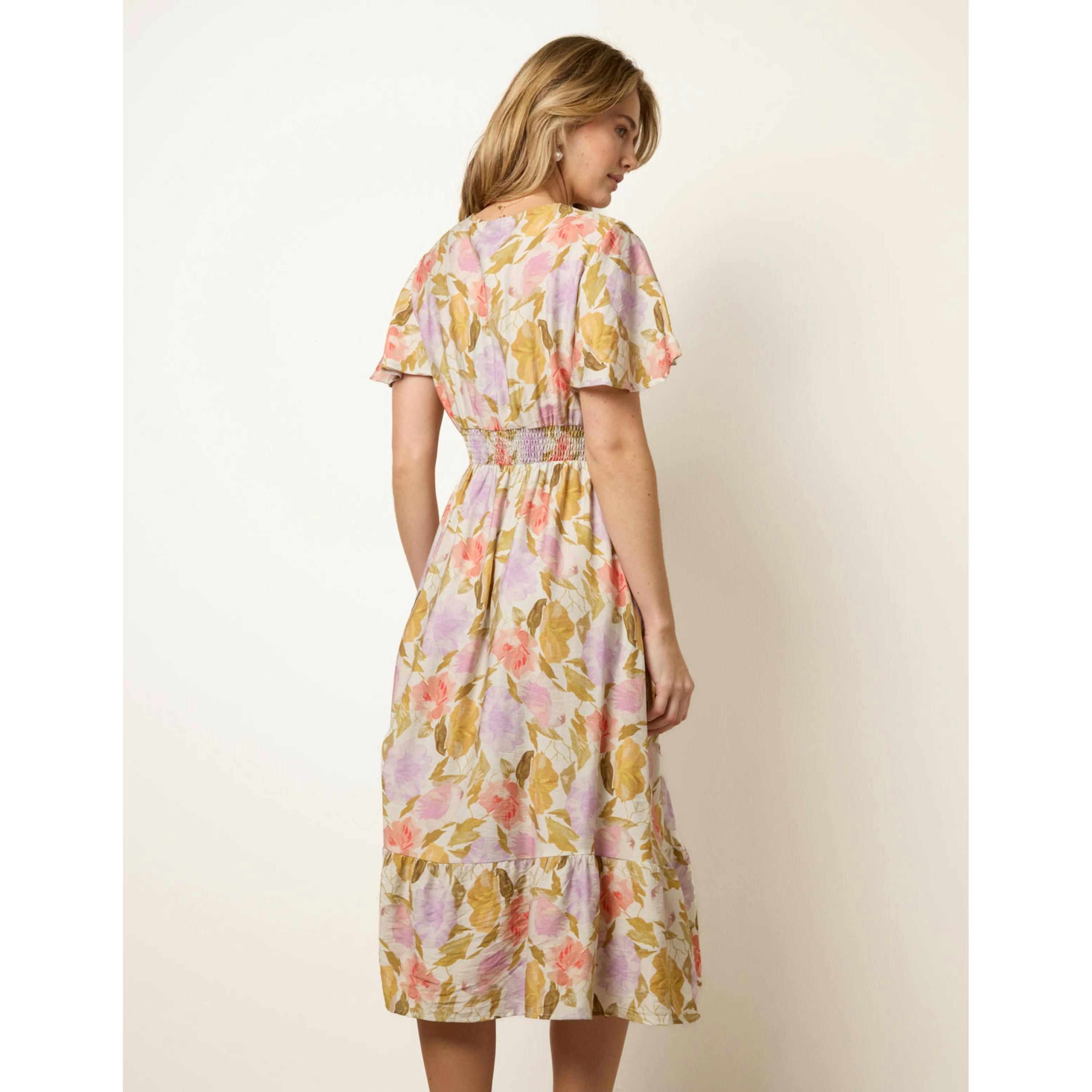 Blue Vanilla Floral Print Angel Sleeve Midi Dress  in Multicolour , view 2 of 4