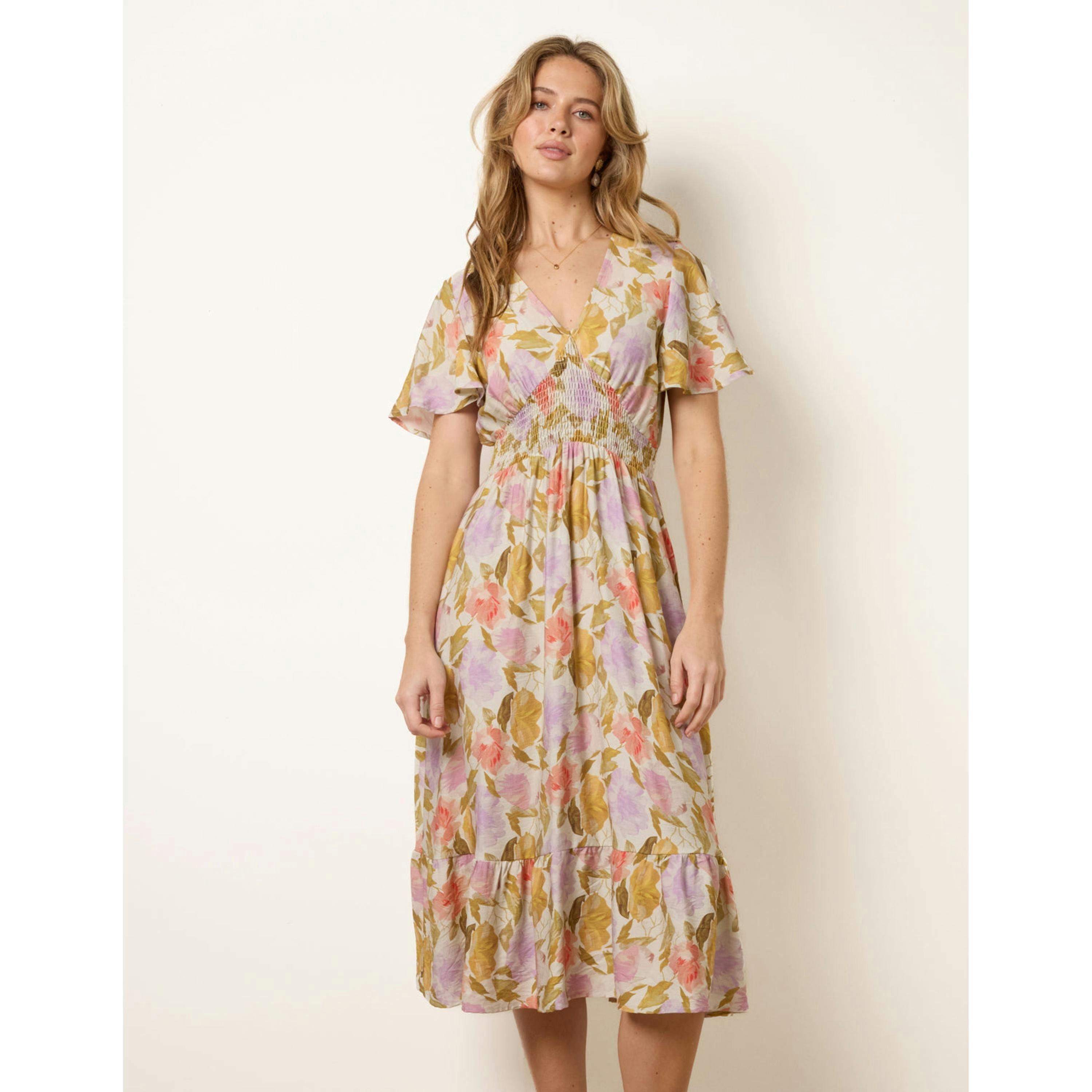 Blue Vanilla Floral Print Angel Sleeve Midi Dress  in Multicolour , view 3 of 4