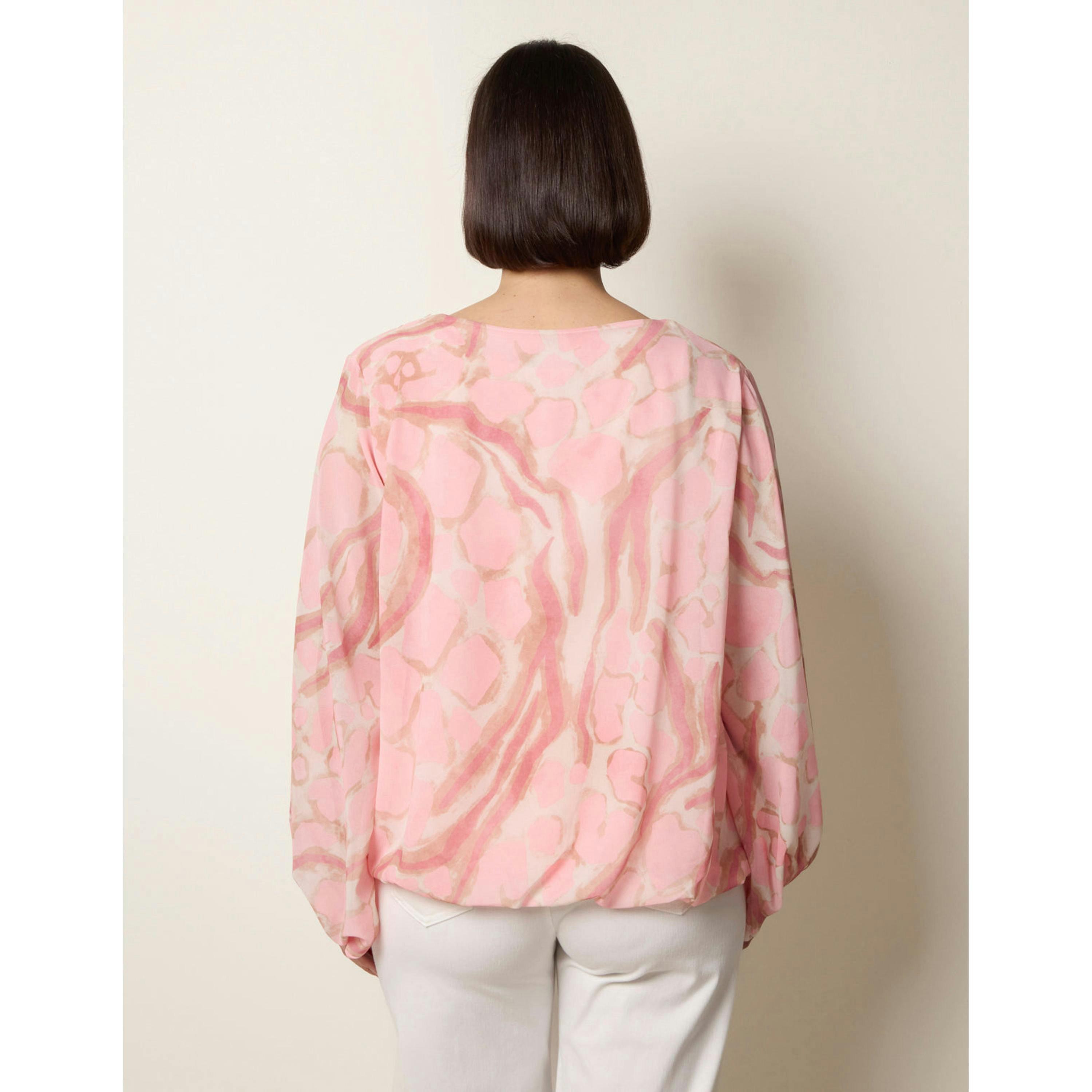 Blue Vanilla Abstract Print V Neck Puffball Top  in Pink , view 2 of 4