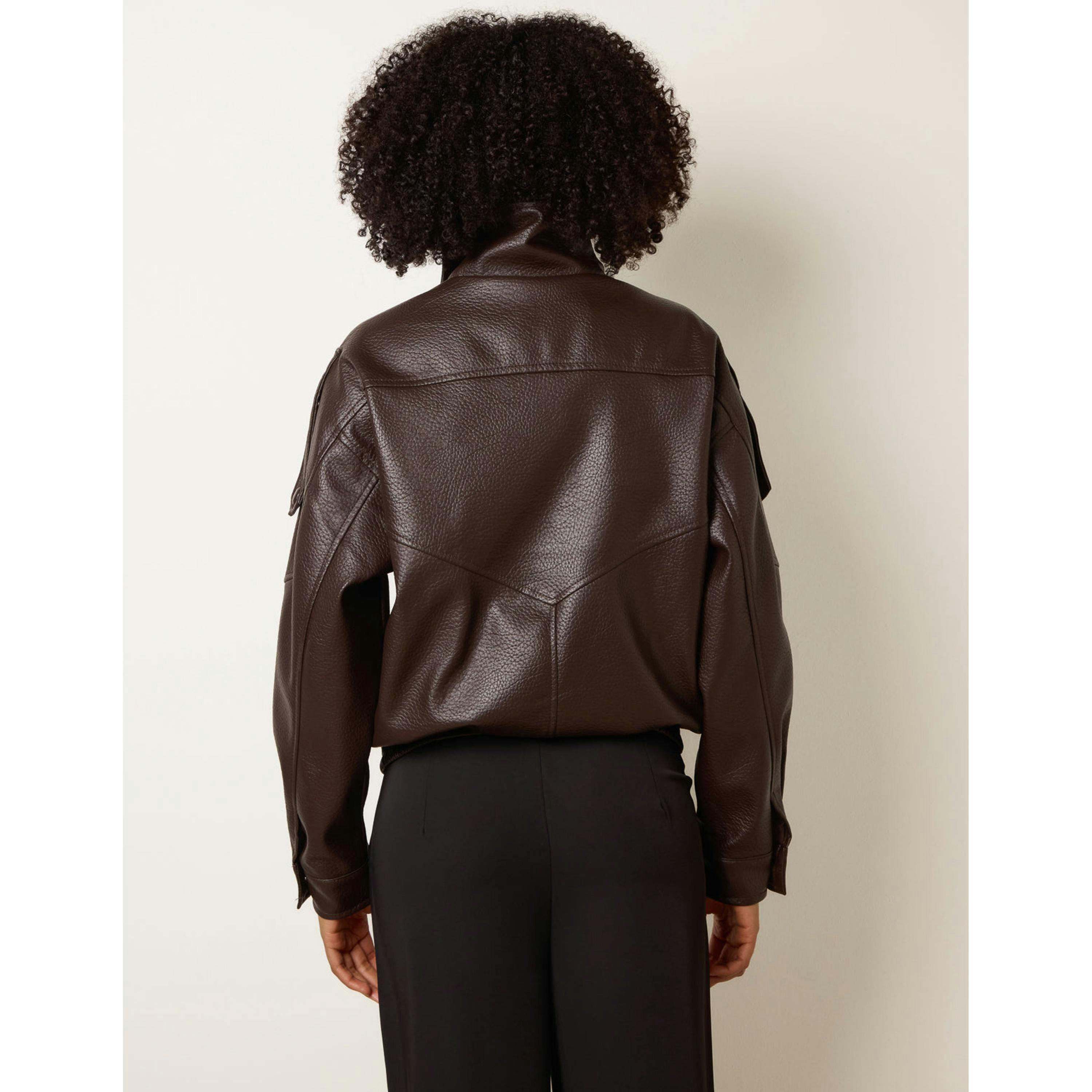 Blue Vanilla High Collar Faux Leather Jacket  in Brown , view 2 of 4