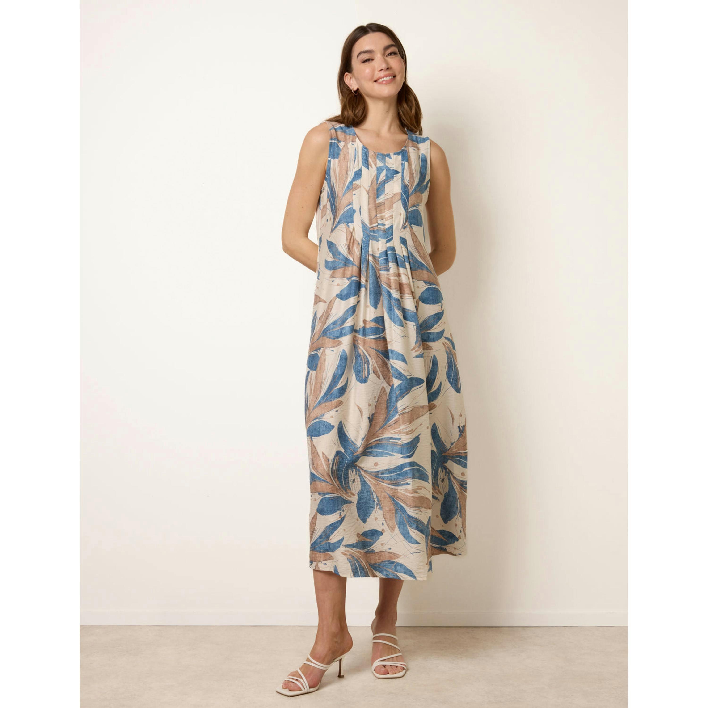 Blue Vanilla Dress With Tropical Leaf Print  in Blue , view 1 of 4