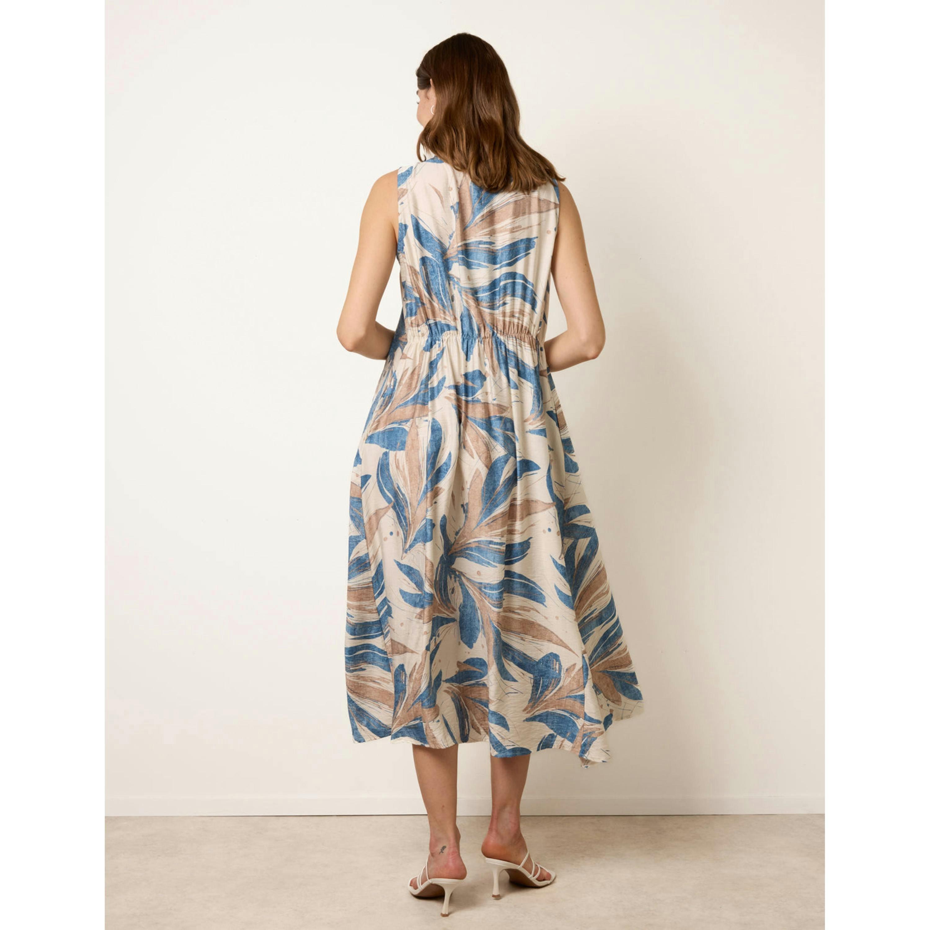 Blue Vanilla Dress With Tropical Leaf Print  in Blue , view 2 of 4