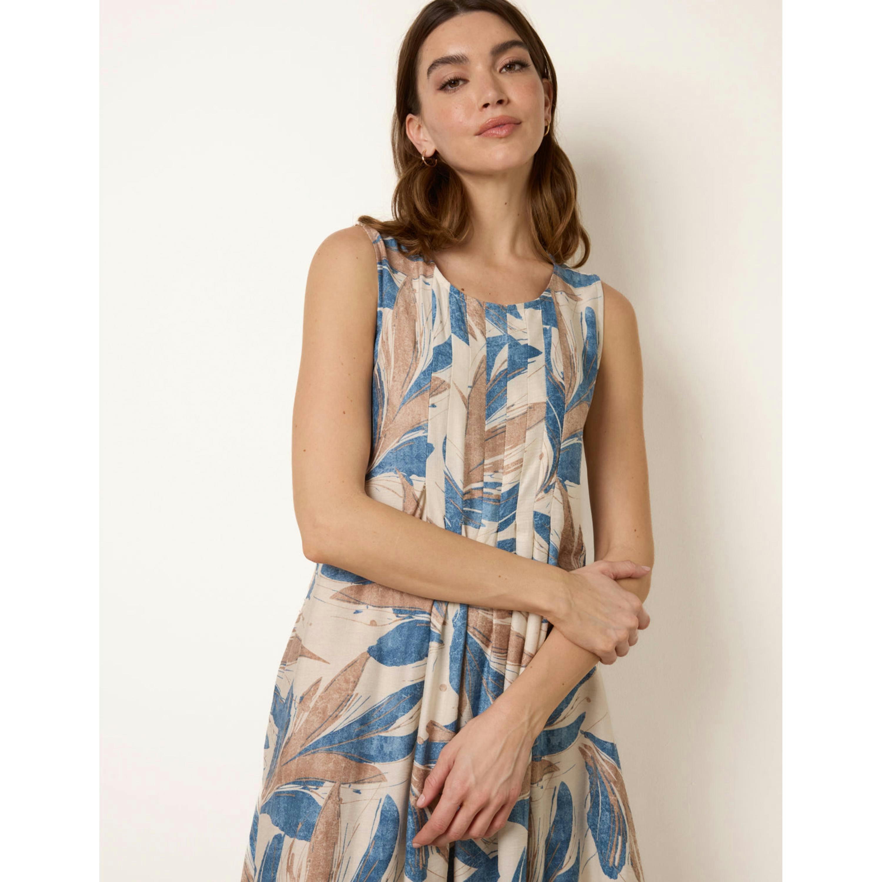 Blue Vanilla Dress With Tropical Leaf Print  in Blue , view 3 of 4