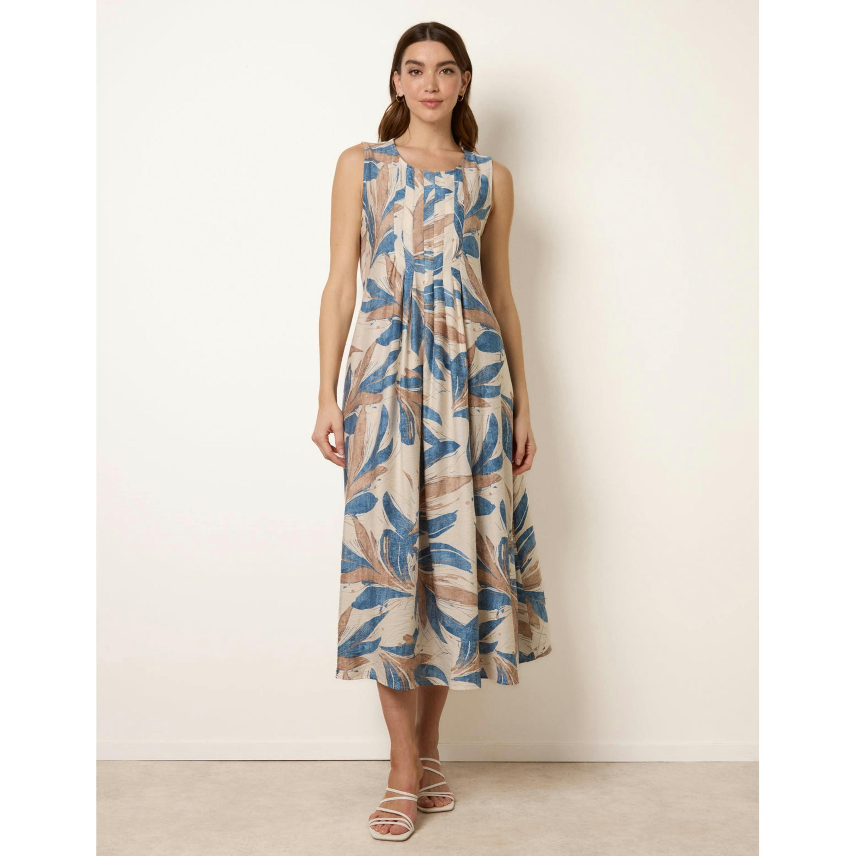 Blue Vanilla Dress With Tropical Leaf Print  in Blue , view 4 of 4