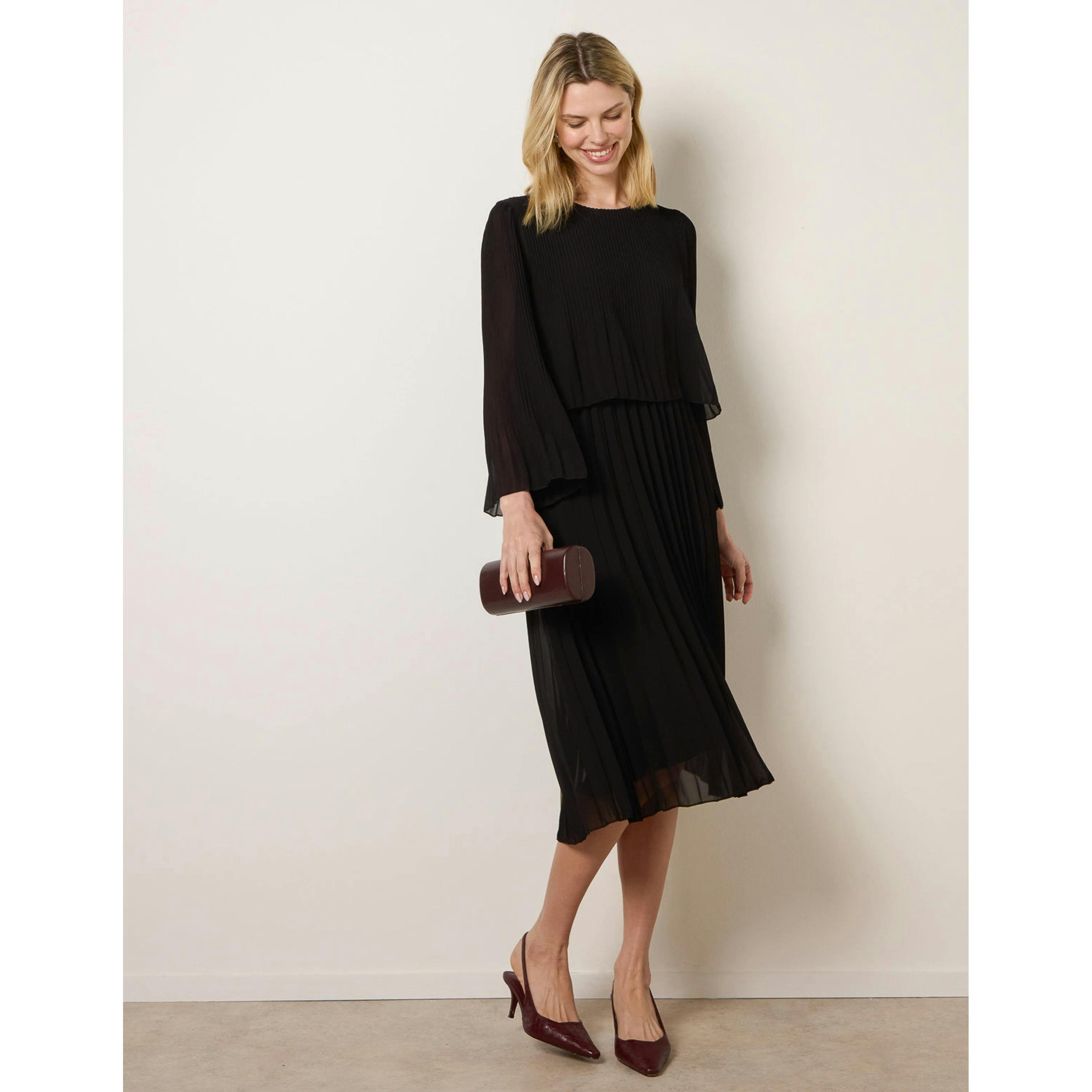 Blue Vanilla Chiffon Pleated Dress  in Black , view 3 of 4