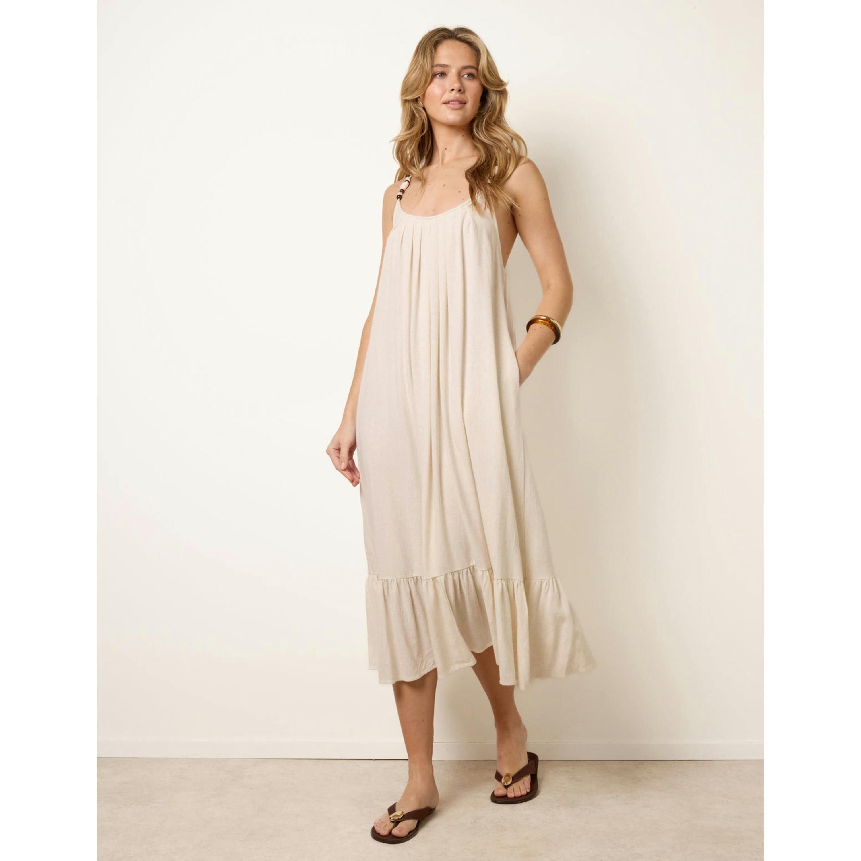 Blue Vanilla Natural Textured Dress With Bead Details  in Ivory , view 1 of 4
