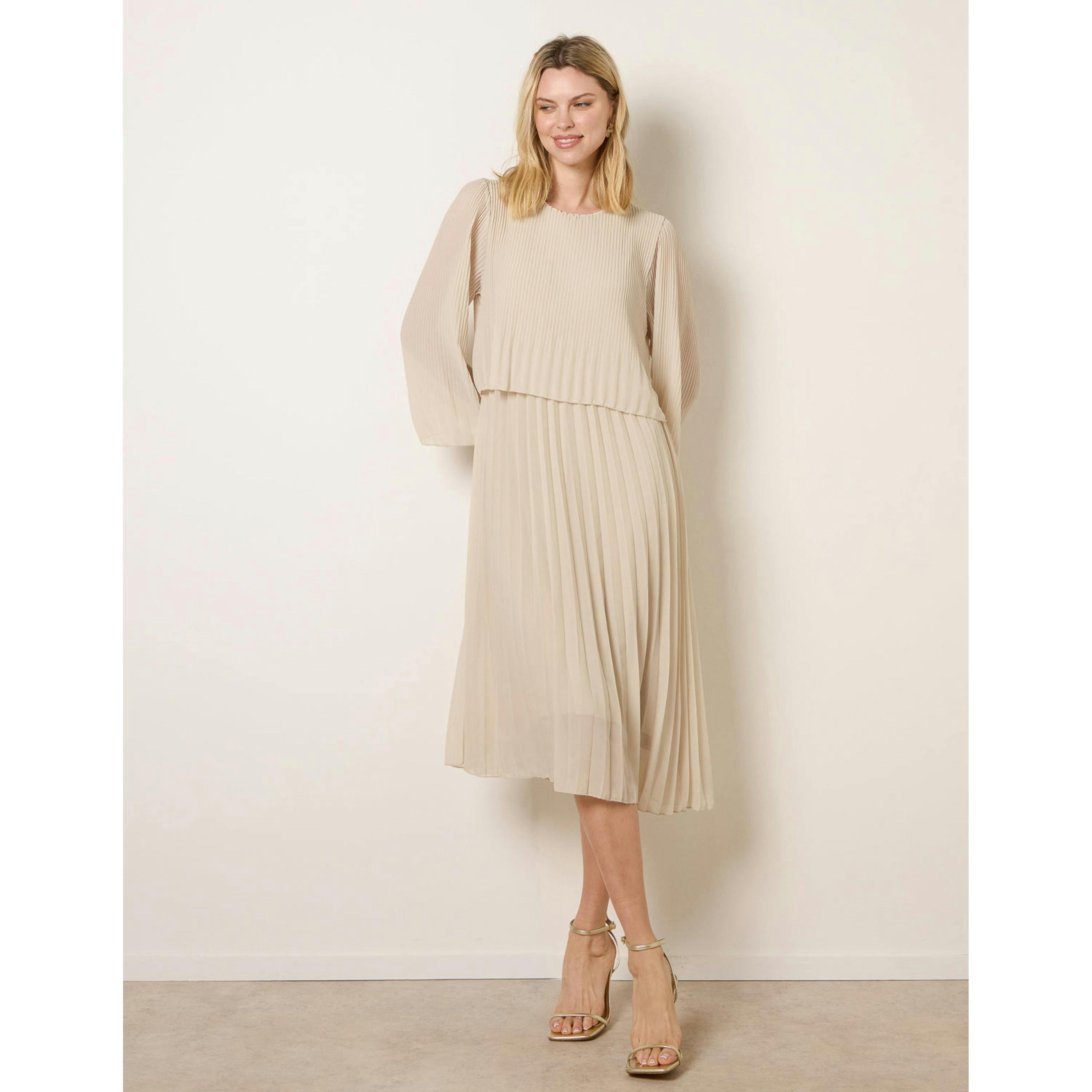 Blue Vanilla Chiffon Pleated Dress  in Beige , view 1 of 4