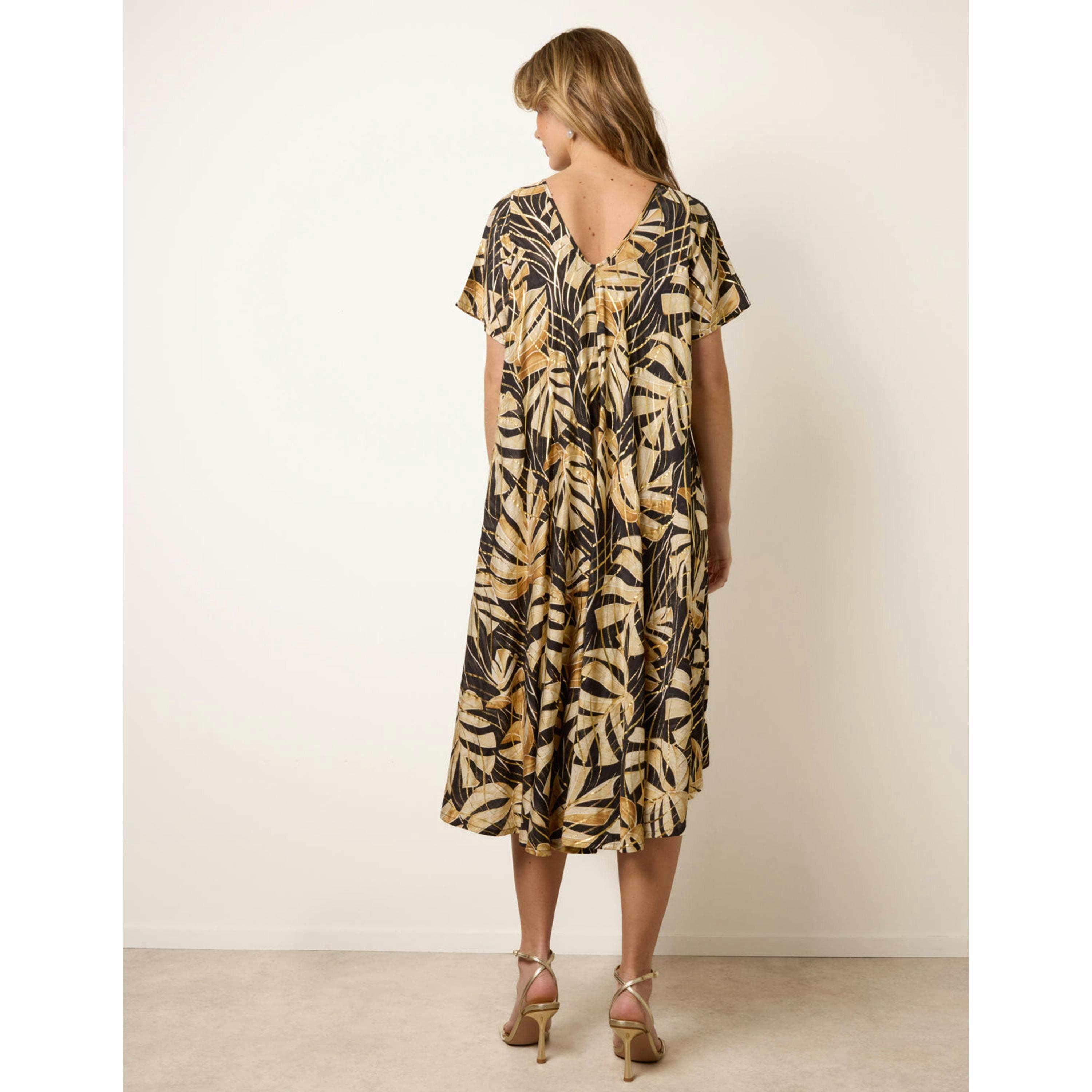 Blue Vanilla Topical Print Kimono Style Oversized Dress  in Black , view 2 of 4