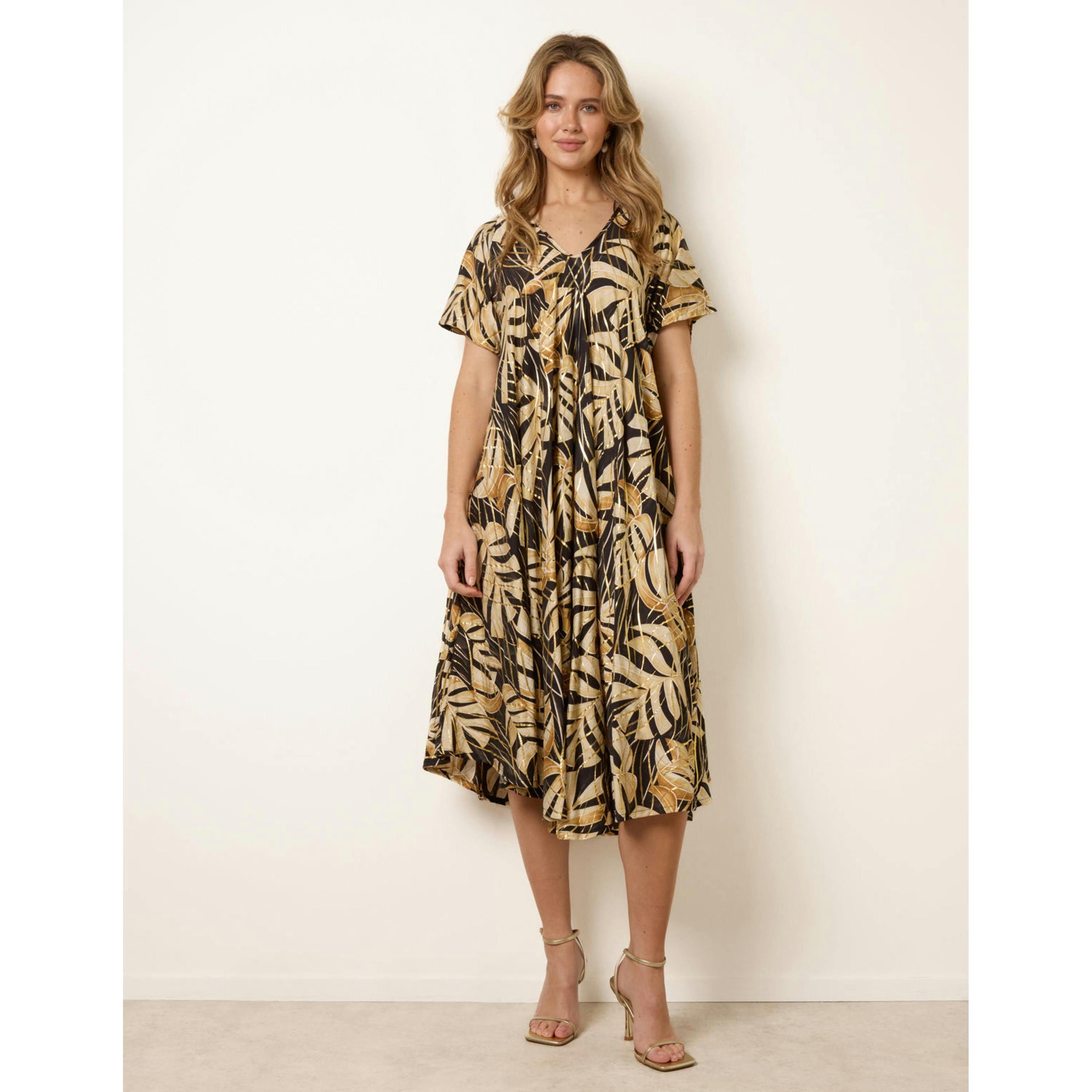 Blue Vanilla Topical Print Kimono Style Oversized Dress  in Black , view 4 of 4
