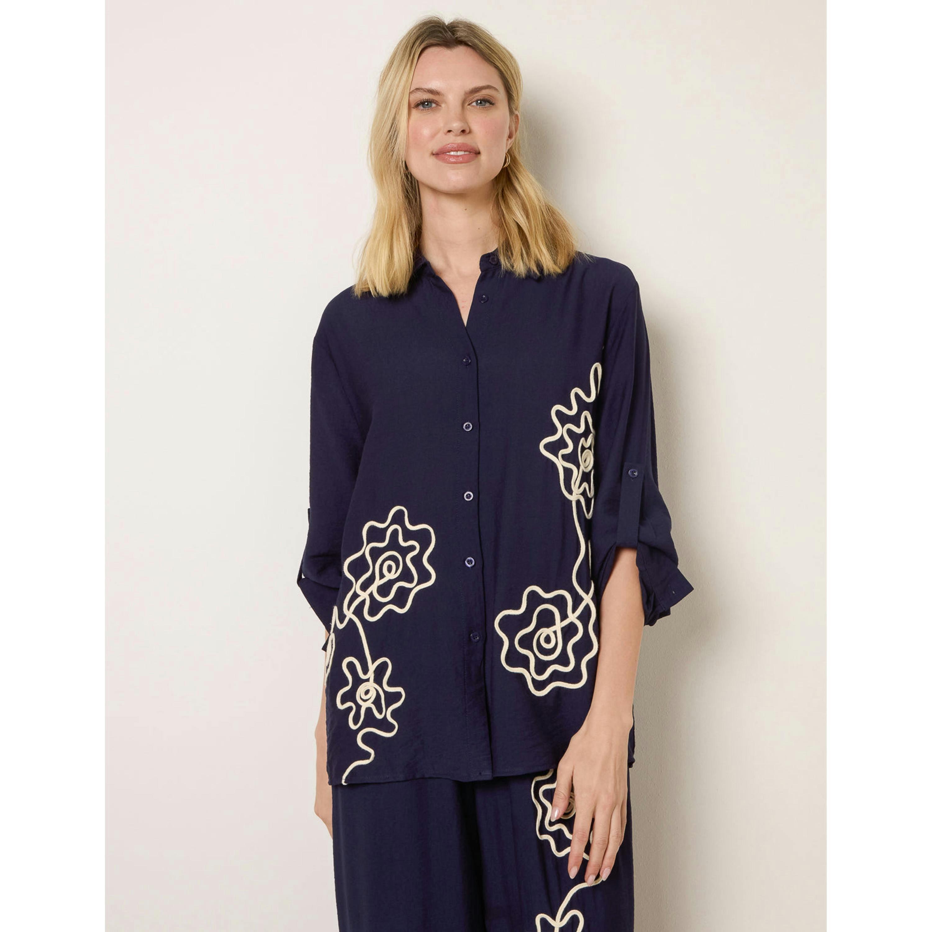 Blue Vanilla Floral Embroidery Shirt  in Navy , view 1 of 4