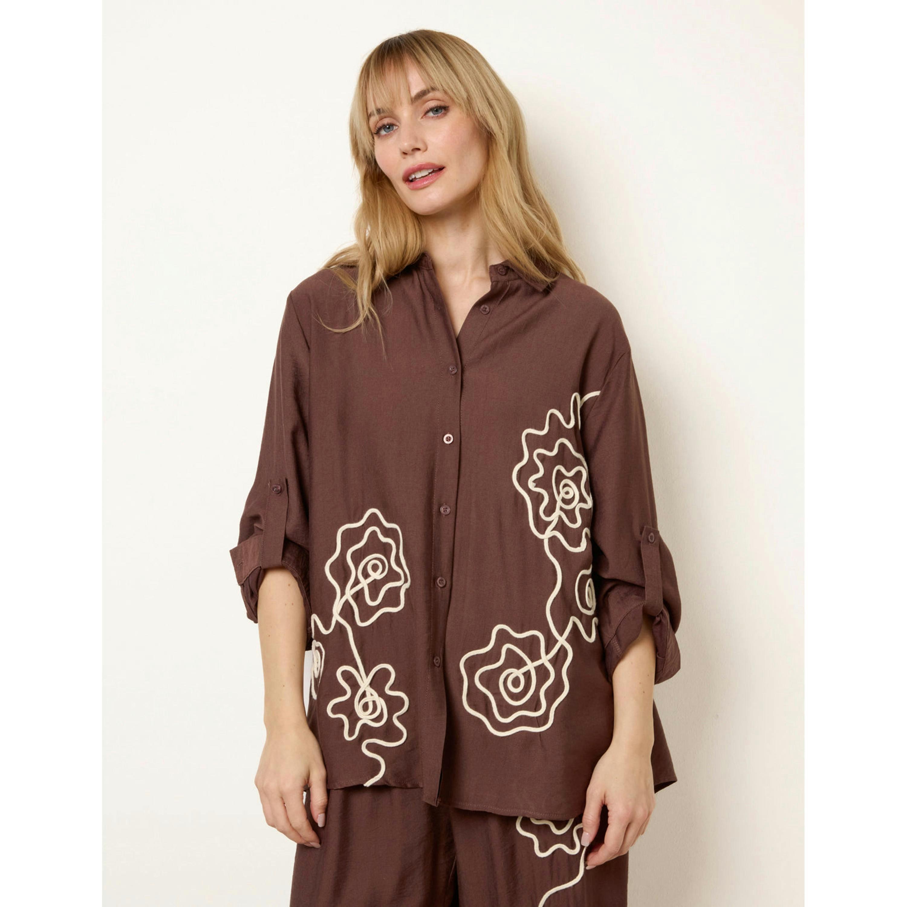 Blue Vanilla Floral Embroidery Shirt  in Brown , view 1 of 4