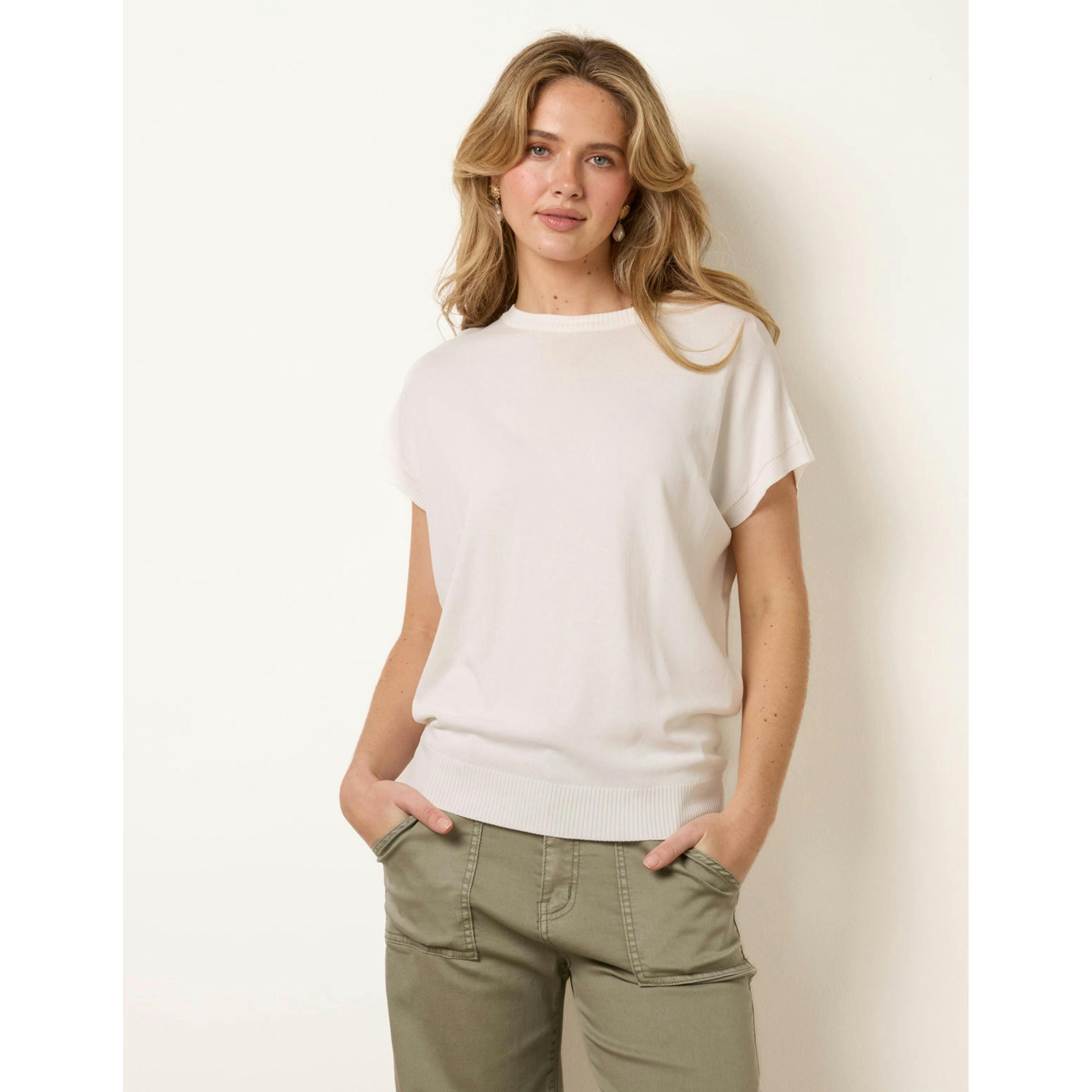 Blue Vanilla Short Sleeve Texture Knit Top  in Ivory , view 1 of 4