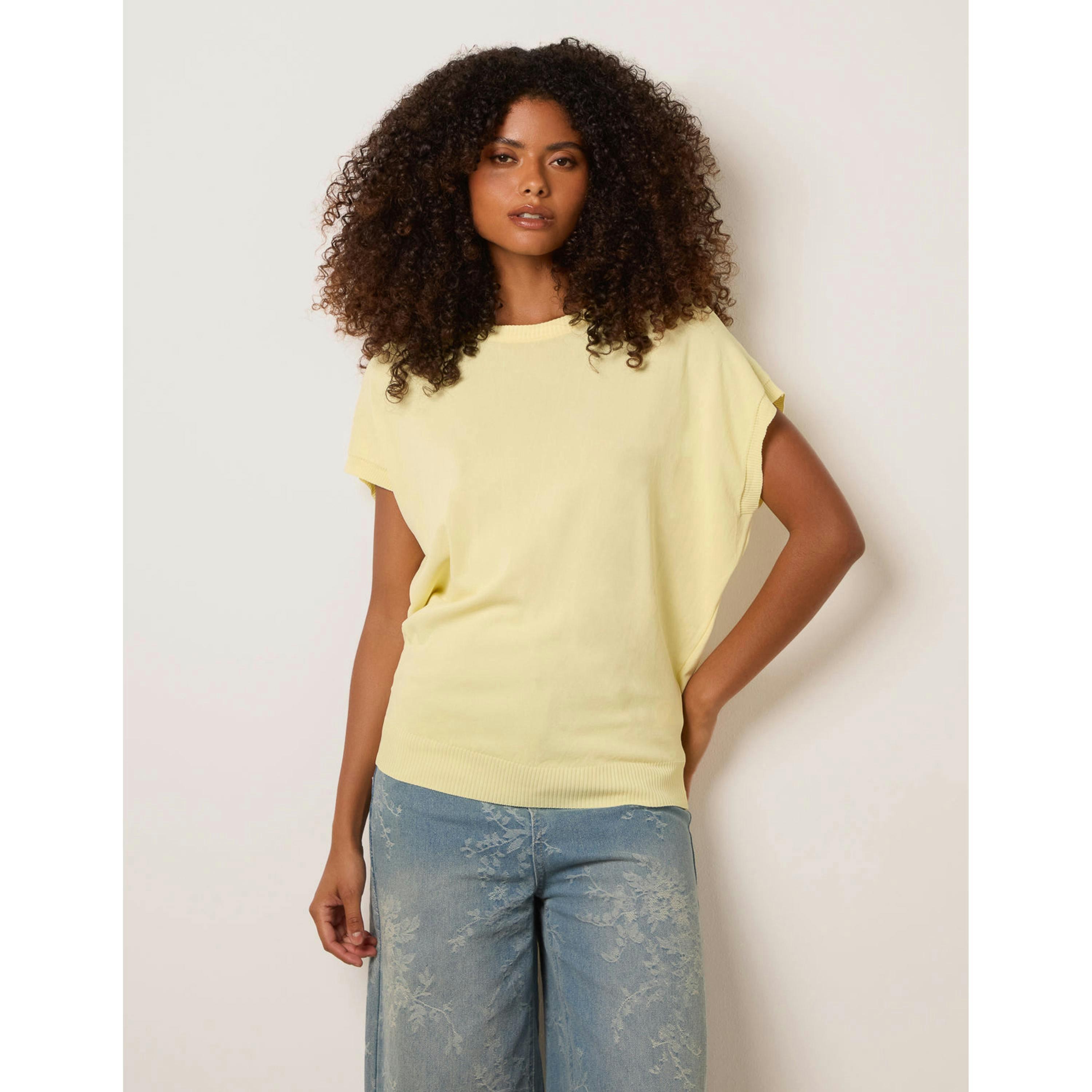 Blue Vanilla Short Sleeve Texture Knit Top  in Yellow , view 1 of 4