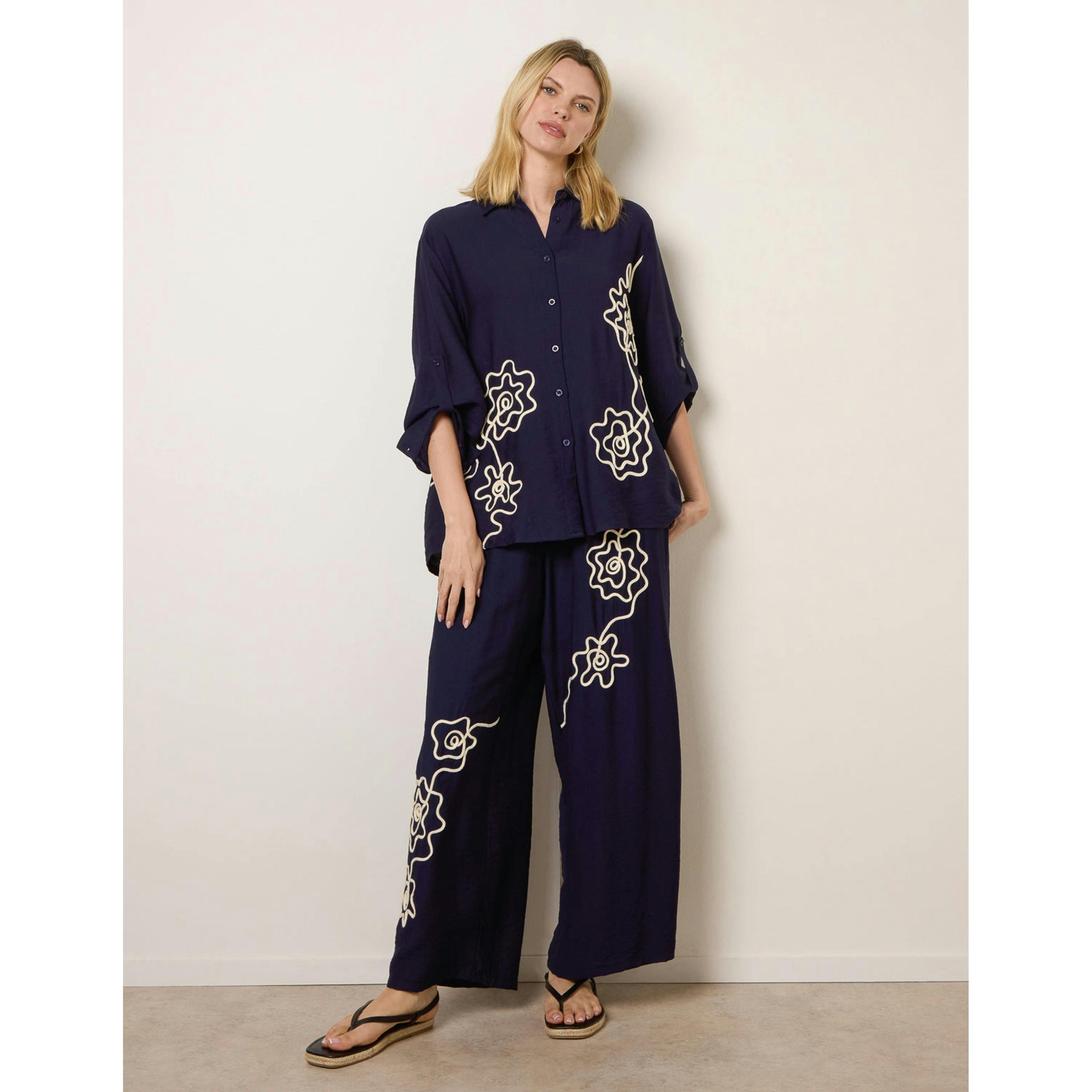 Blue Vanilla Floral Embroidery Trousers  in Navy , view 1 of 4