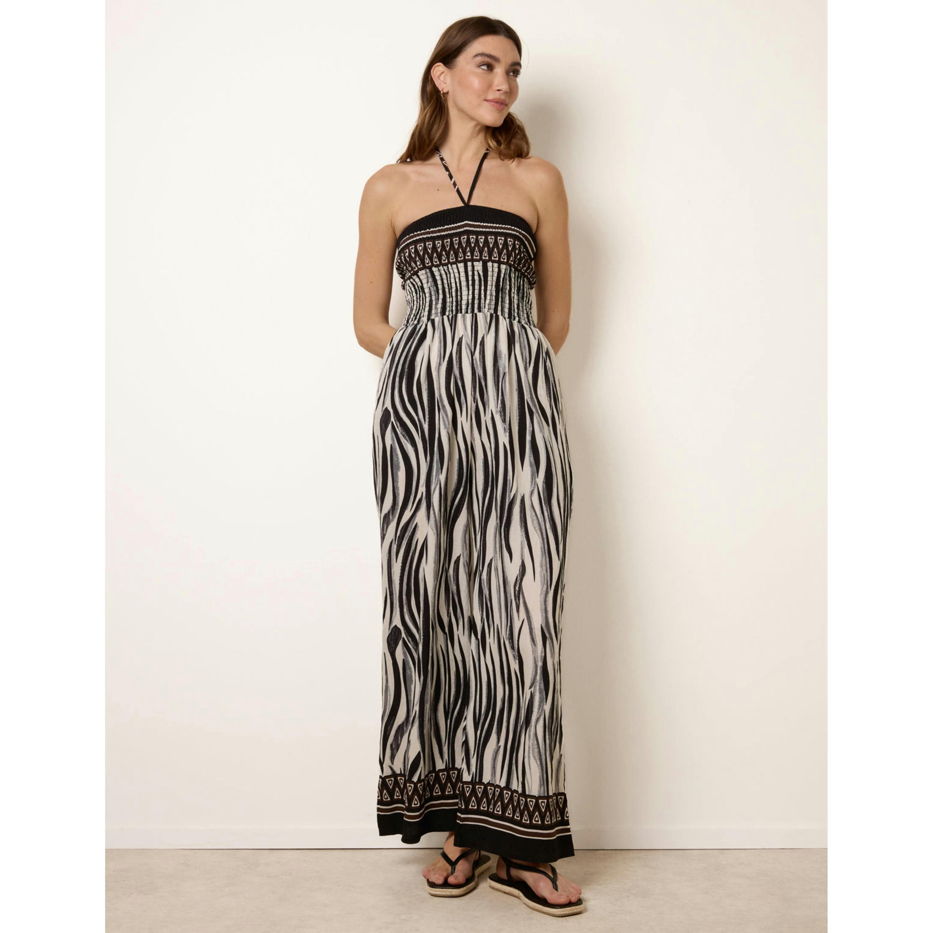 Blue Vanilla Zebra Print Halter Neck Shirred Waist Jumpsuit  in Black , view 1 of 4
