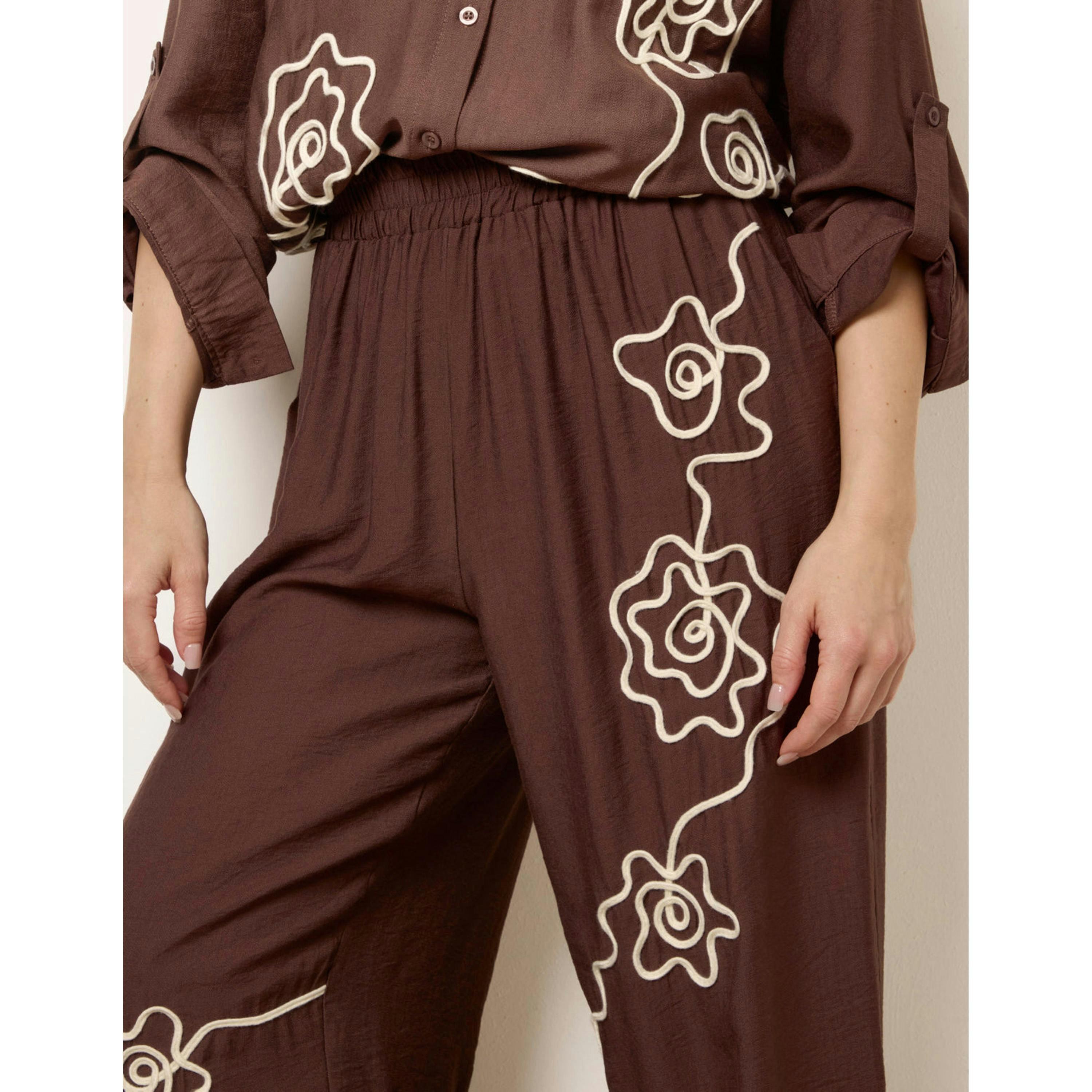 Blue Vanilla Floral Embroidery Trousers  in Brown , view 4 of 4