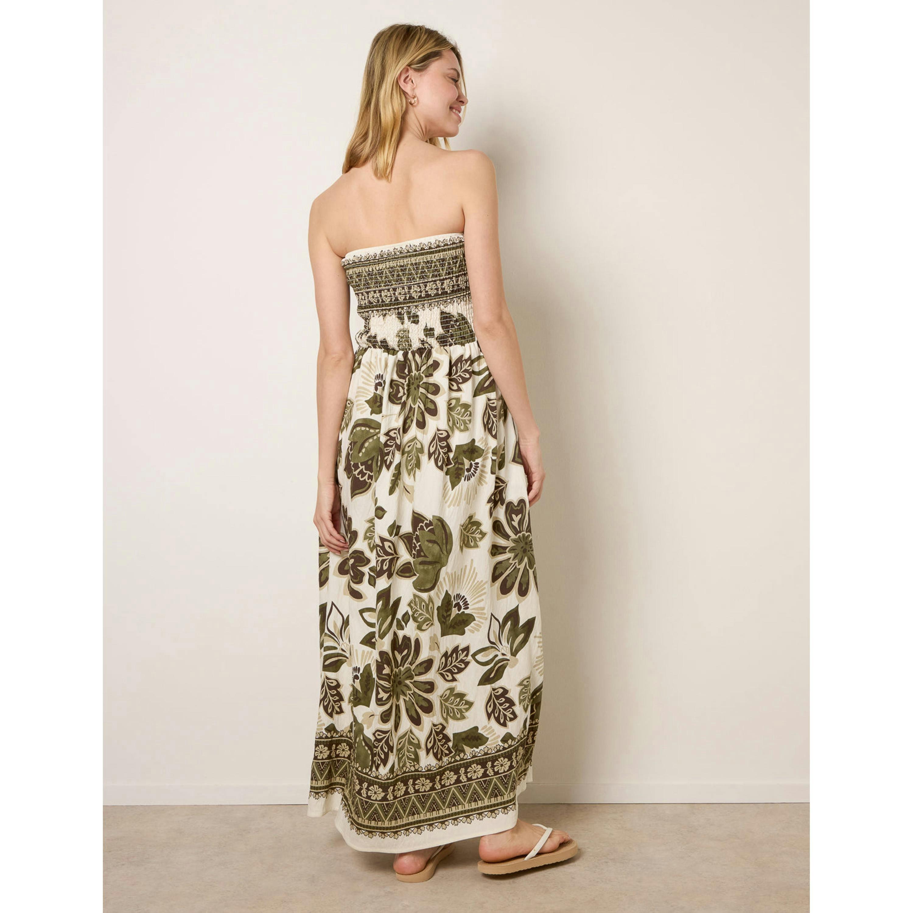 Blue Vanilla Flower Print Bandeau Maxi Dress  in Khaki , view 2 of 4