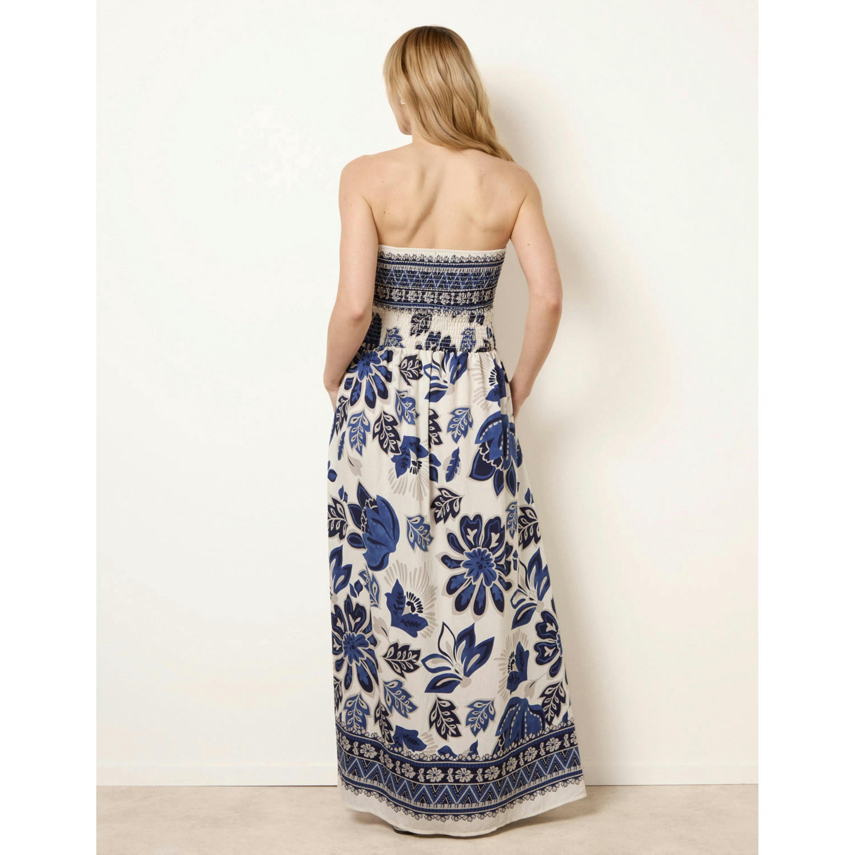 Blue Vanilla Flower Print Bandeau Maxi Dress  in Navy , view 2 of 4