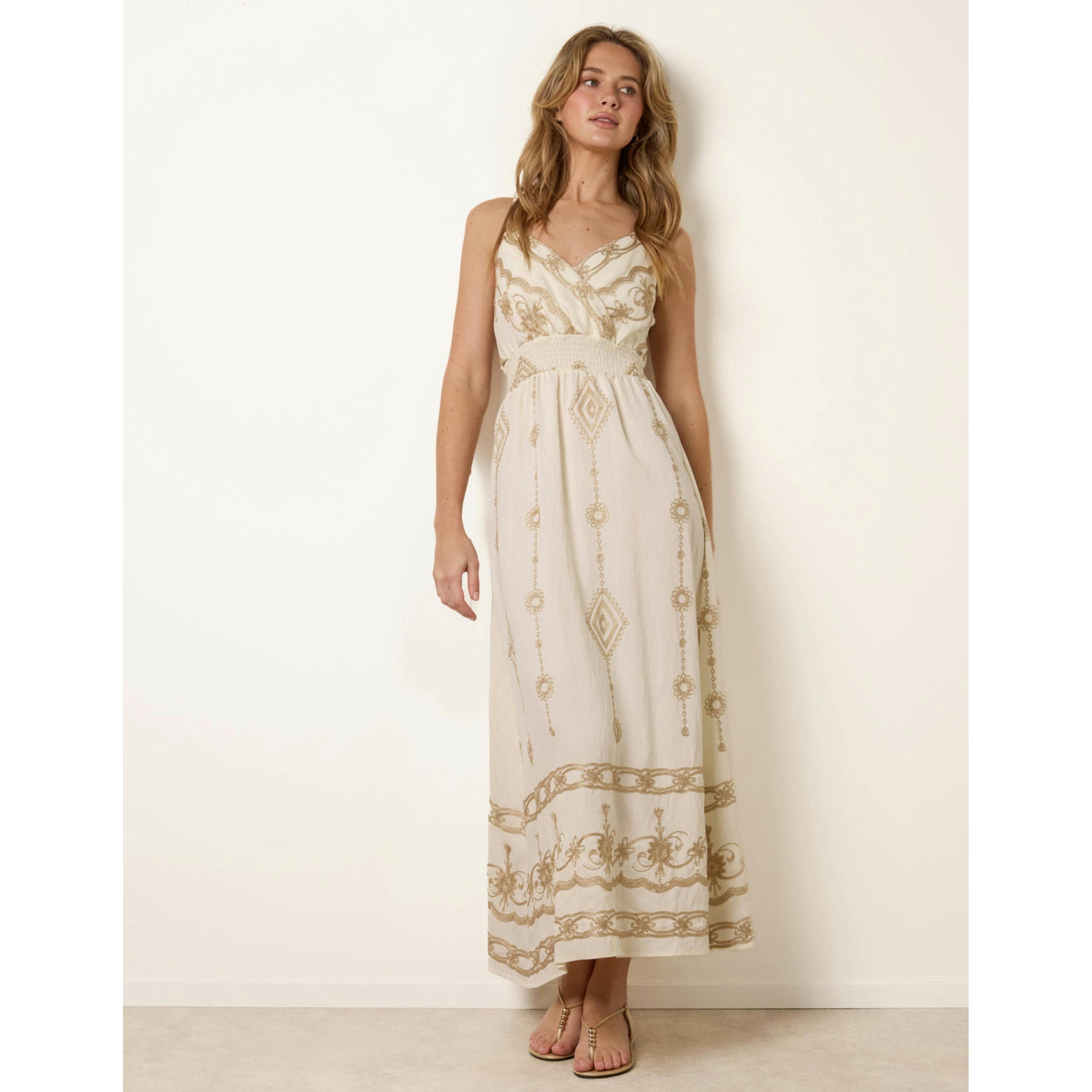 Blue Vanilla Embroidered Maxi Dress With Adjustable Straps  in Ivory , view 1 of 4