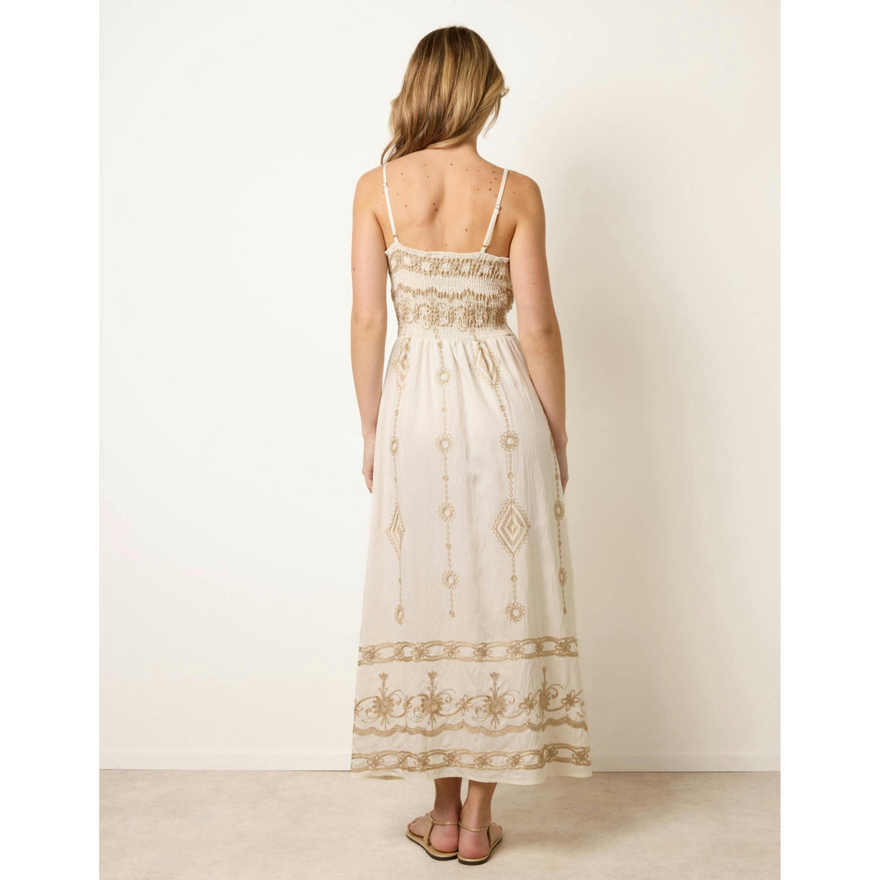 Blue Vanilla Embroidered Maxi Dress With Adjustable Straps  in Ivory , view 2 of 4