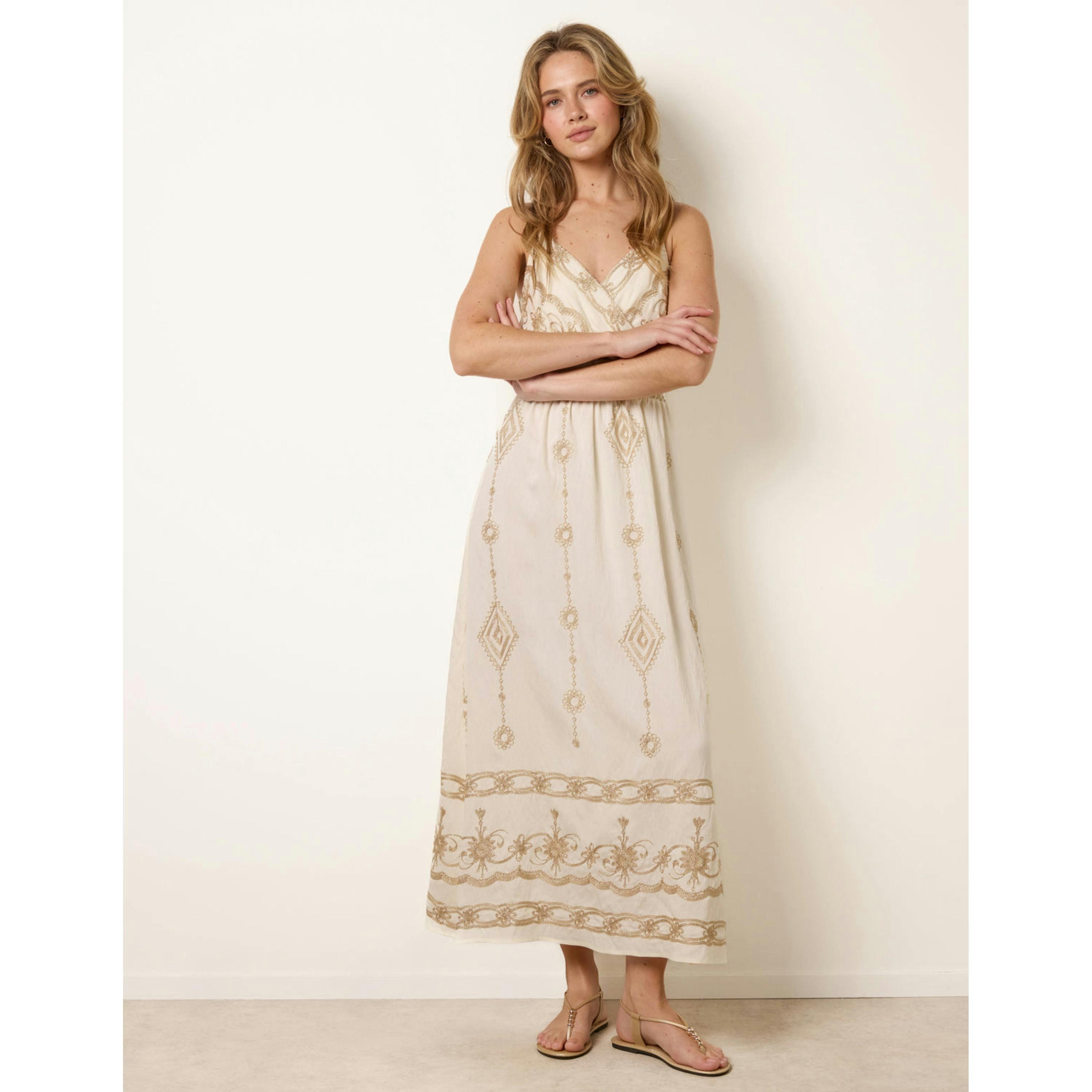 Blue Vanilla Embroidered Maxi Dress With Adjustable Straps  in Ivory , view 4 of 4