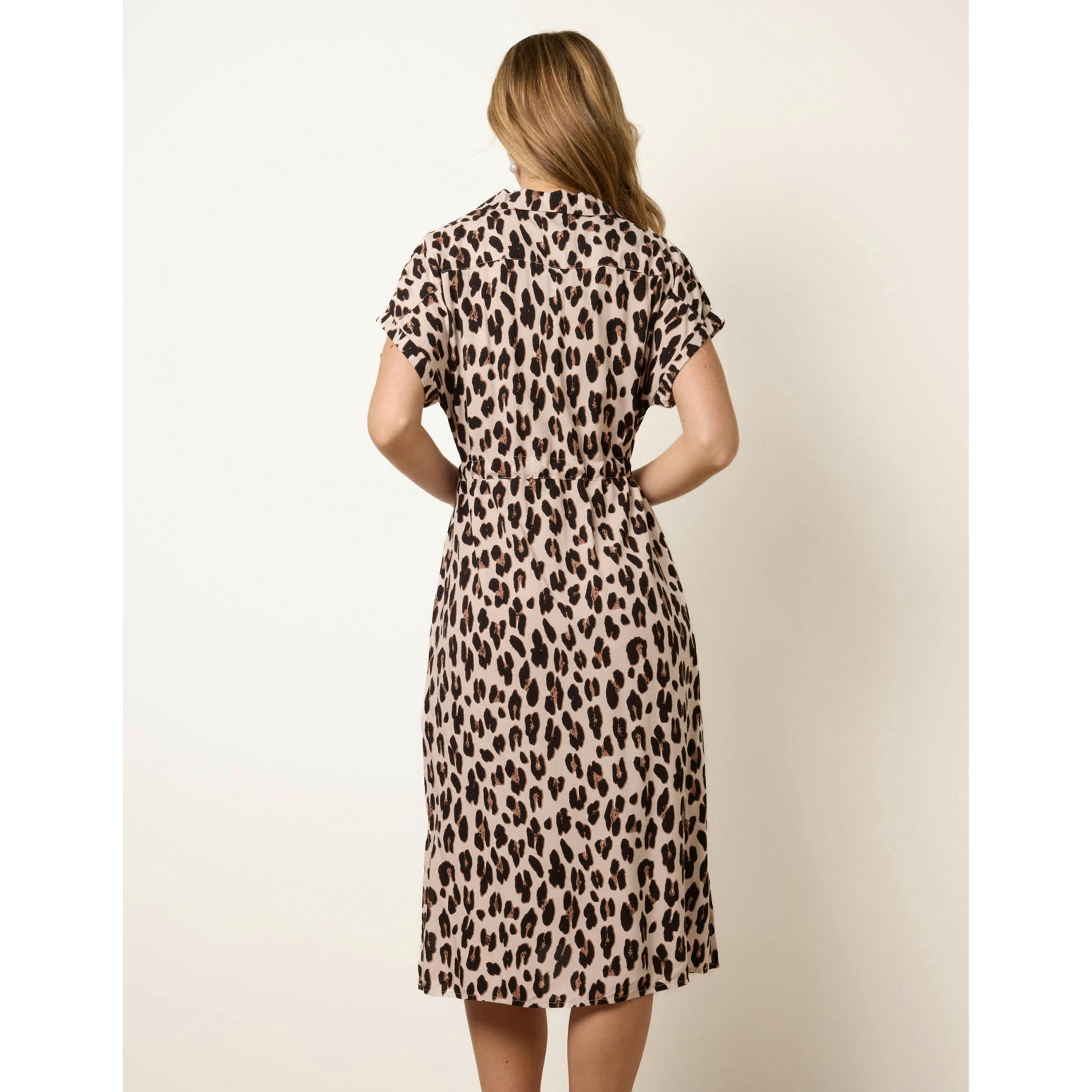 Blue Vanilla Animal Drawstring Waist Shirt Dress  in Brown , view 2 of 4
