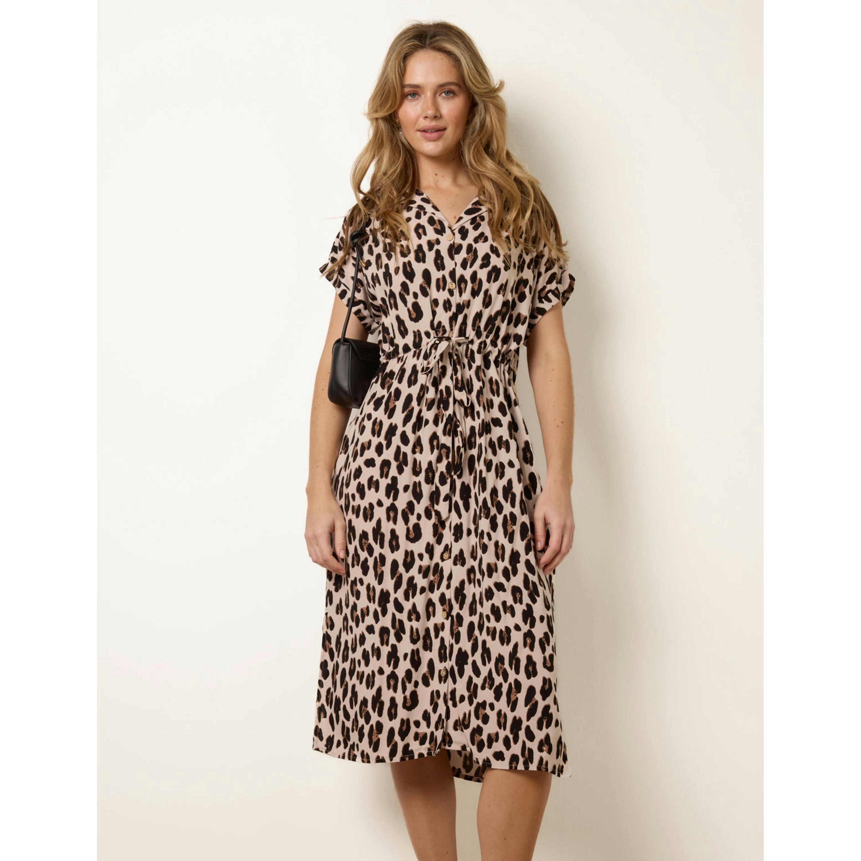 Blue Vanilla Animal Drawstring Waist Shirt Dress  in Brown , view 3 of 4