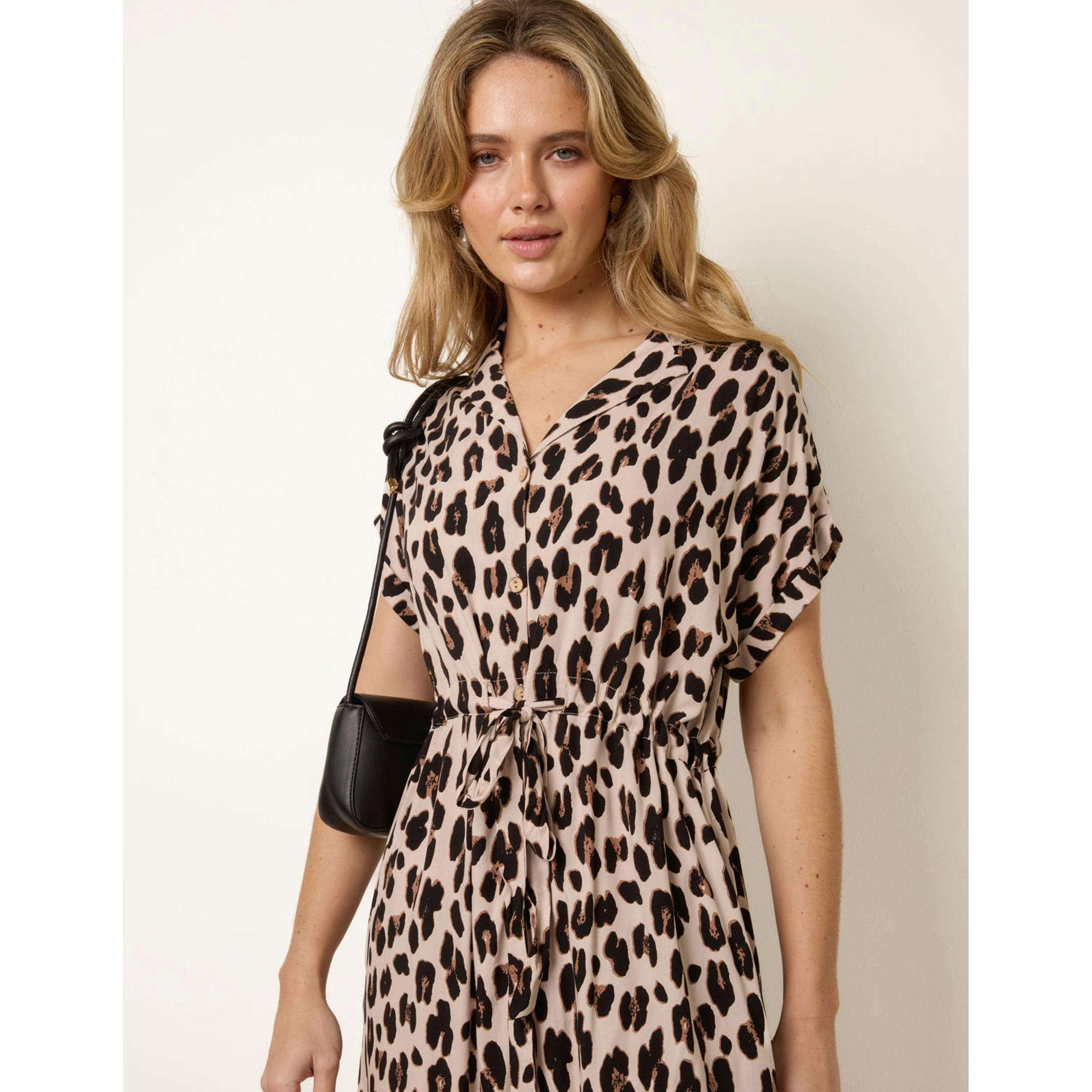 Blue Vanilla Animal Drawstring Waist Shirt Dress  in Brown , view 4 of 4
