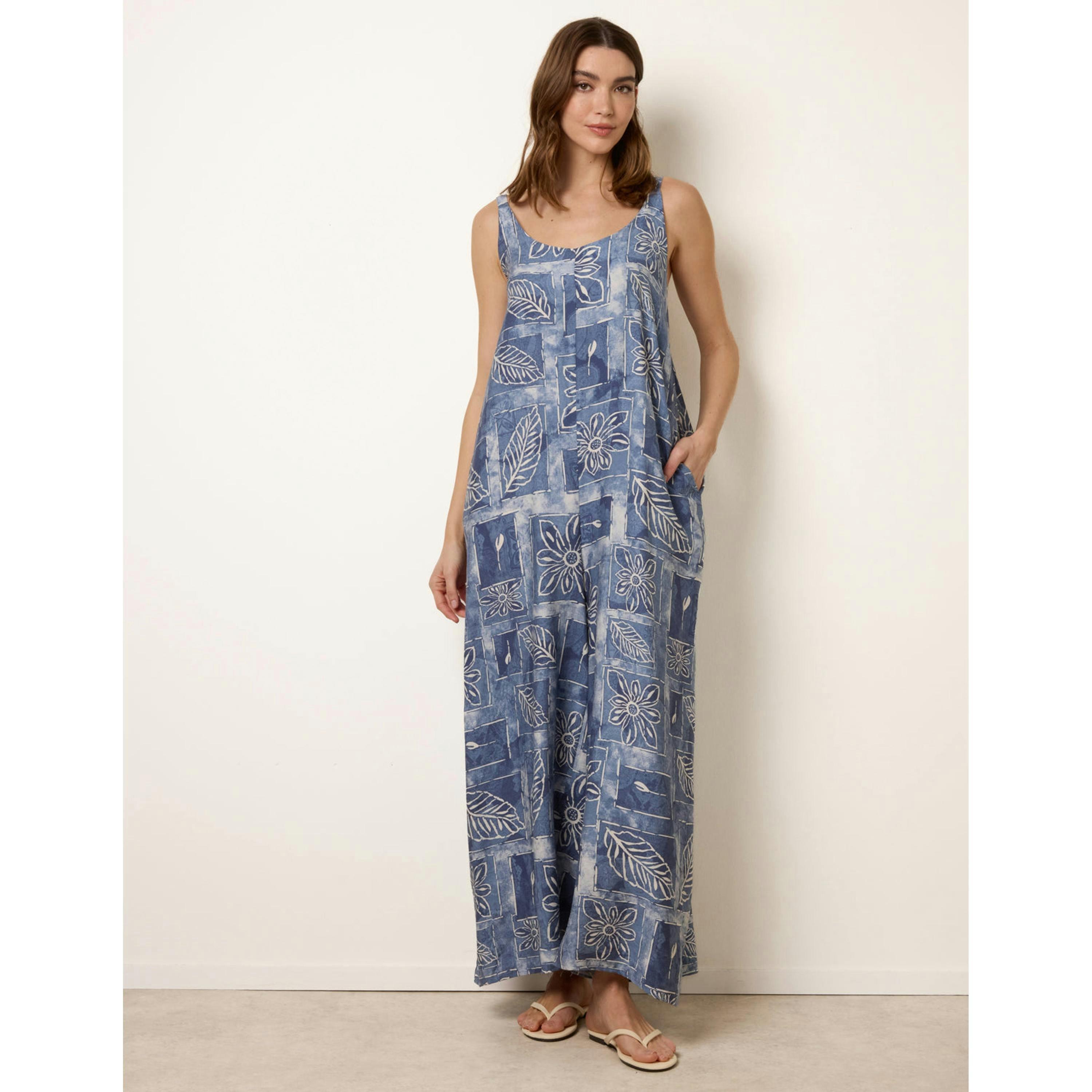Blue Vanilla Floral Printed Oversized Jumpsuit  in Blue , view 1 of 4