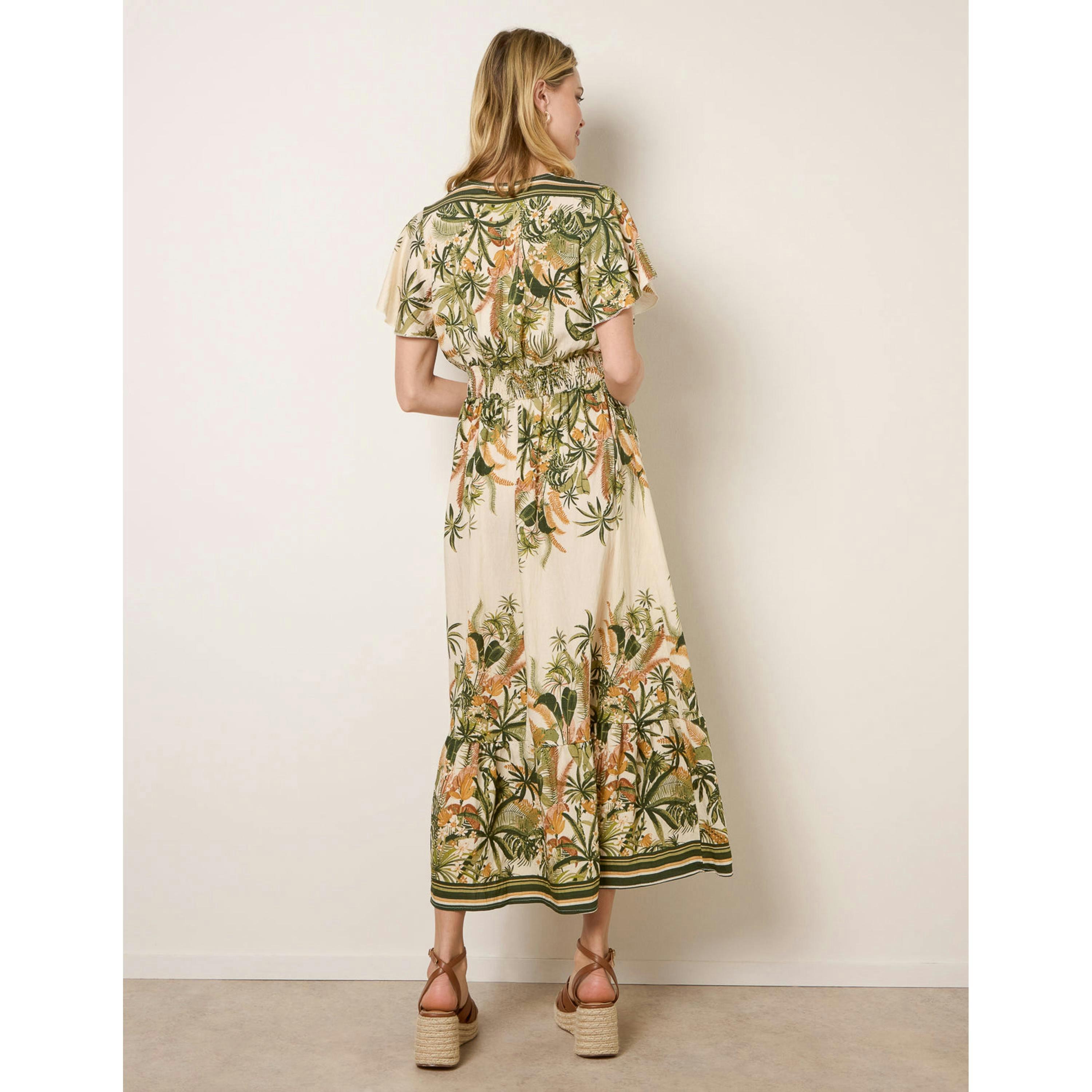 Blue Vanilla Tropical Print Wrap Front Dress  in Green , view 2 of 4