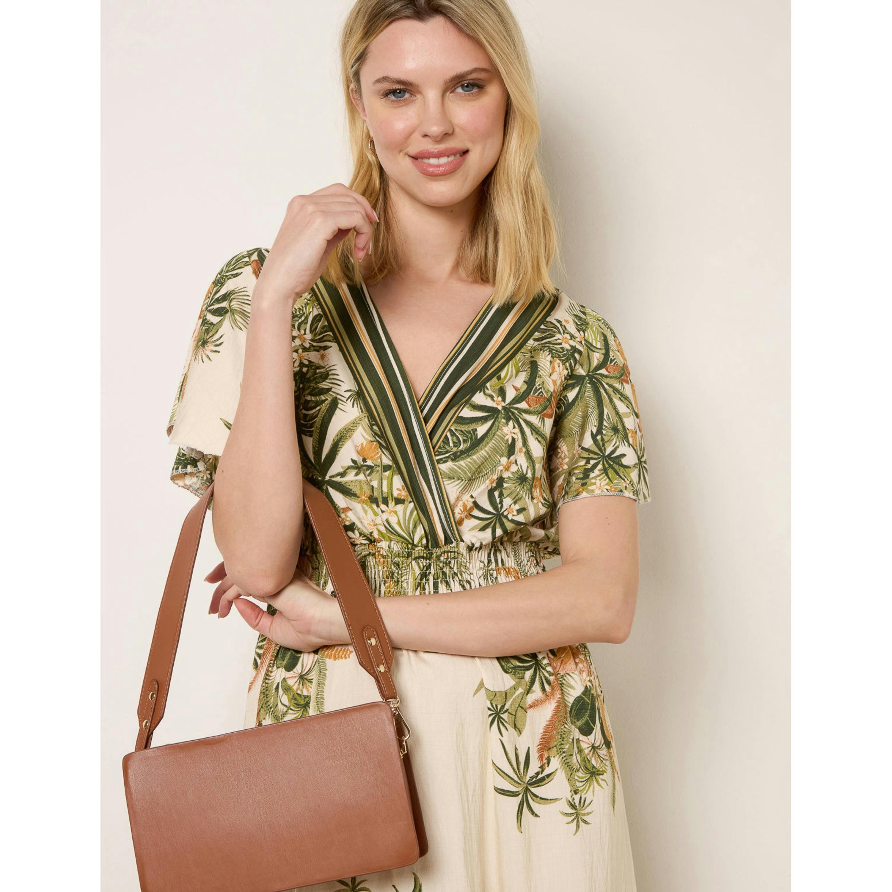 Blue Vanilla Tropical Print Wrap Front Dress  in Green , view 3 of 4
