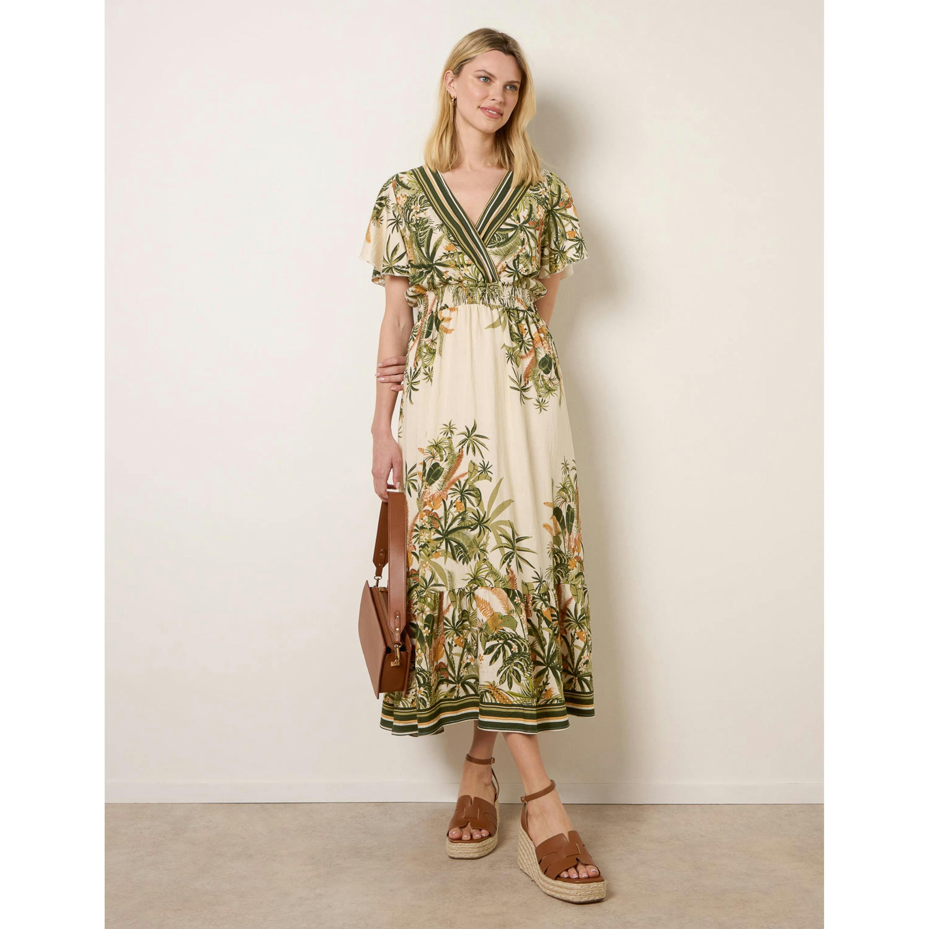 Blue Vanilla Tropical Print Wrap Front Dress  in Green , view 4 of 4