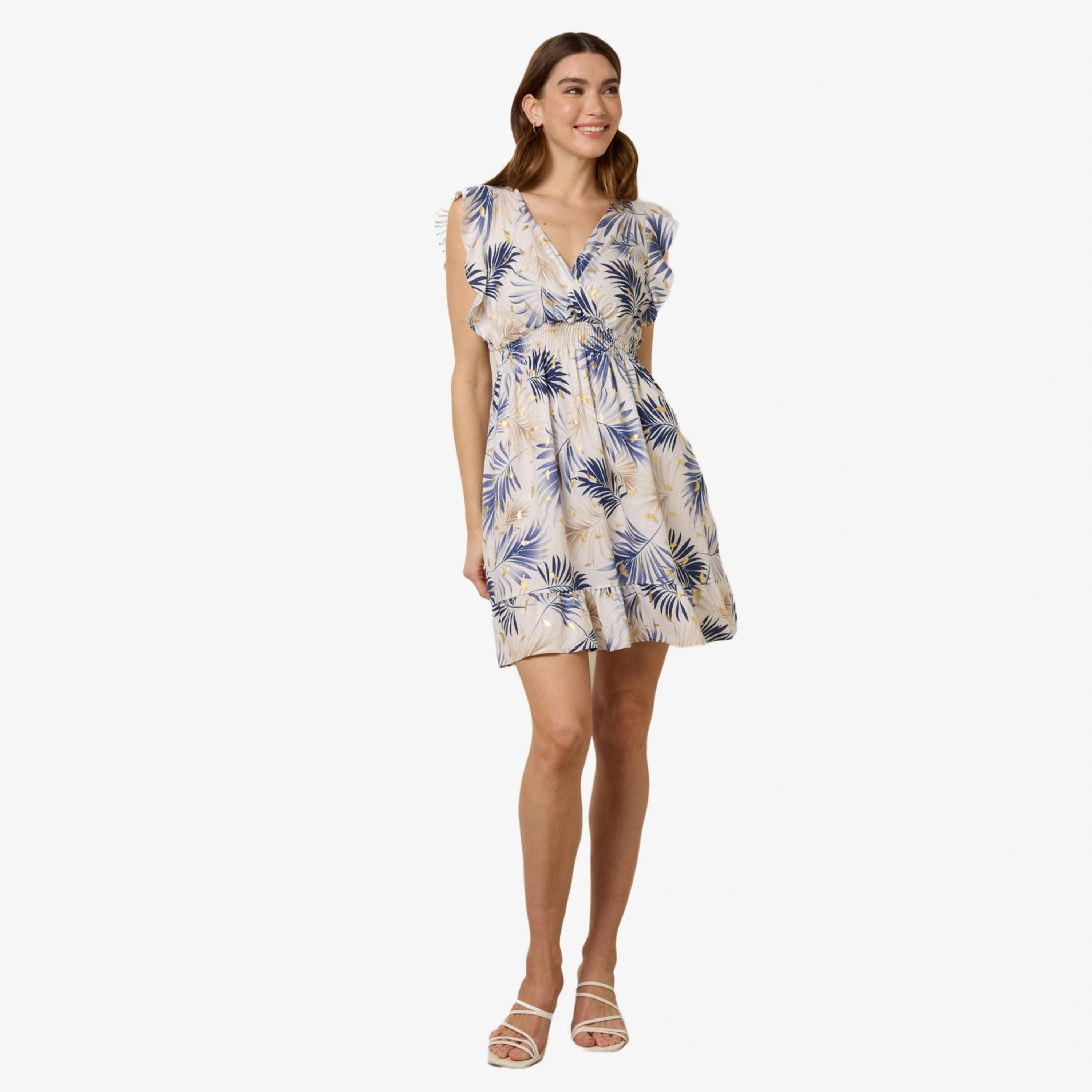 Blue Vanilla Tropical Dress With Leaf Print   in  Navy , view 1 of 4