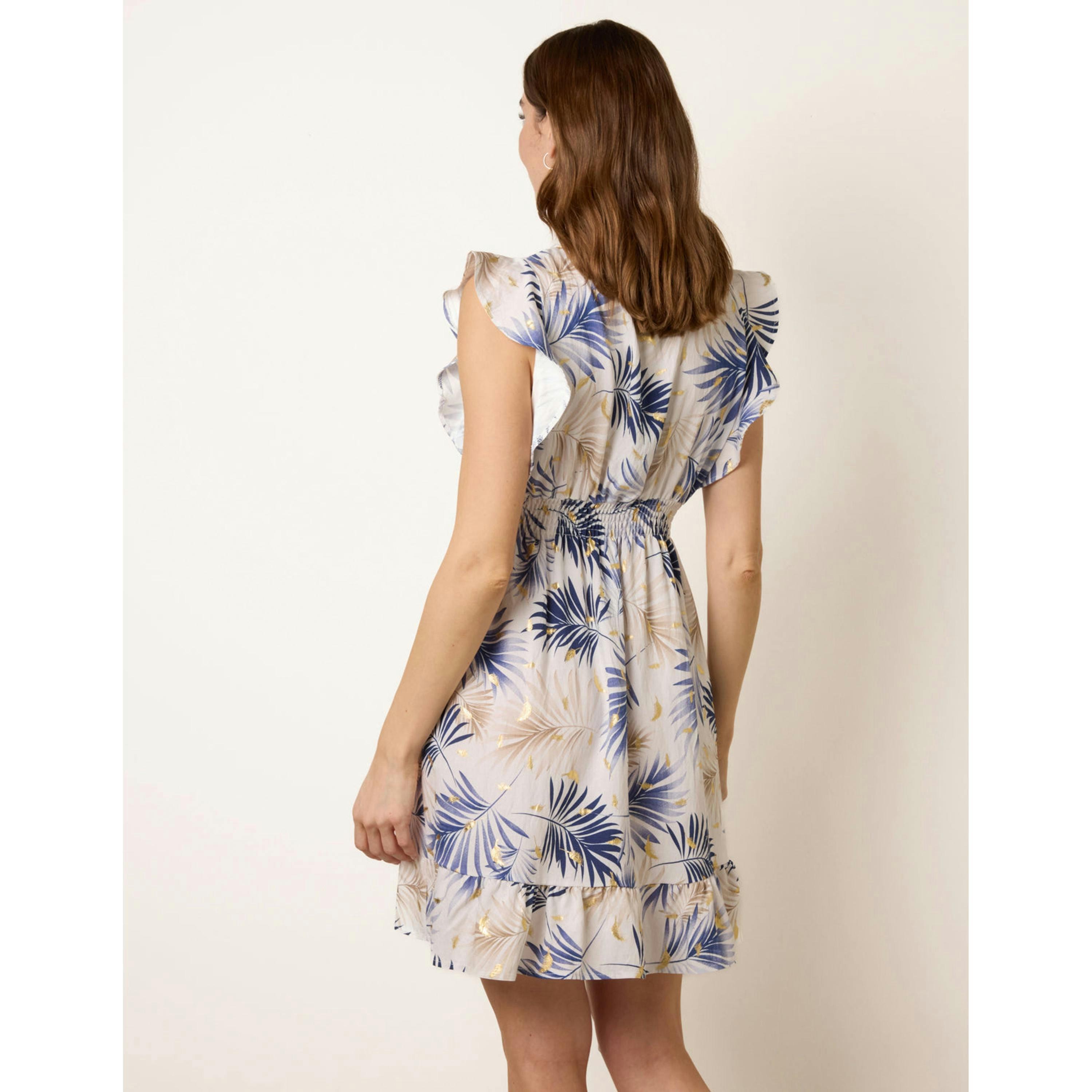 Blue Vanilla Tropical Dress With Leaf Print  in Navy , view 2 of 4
