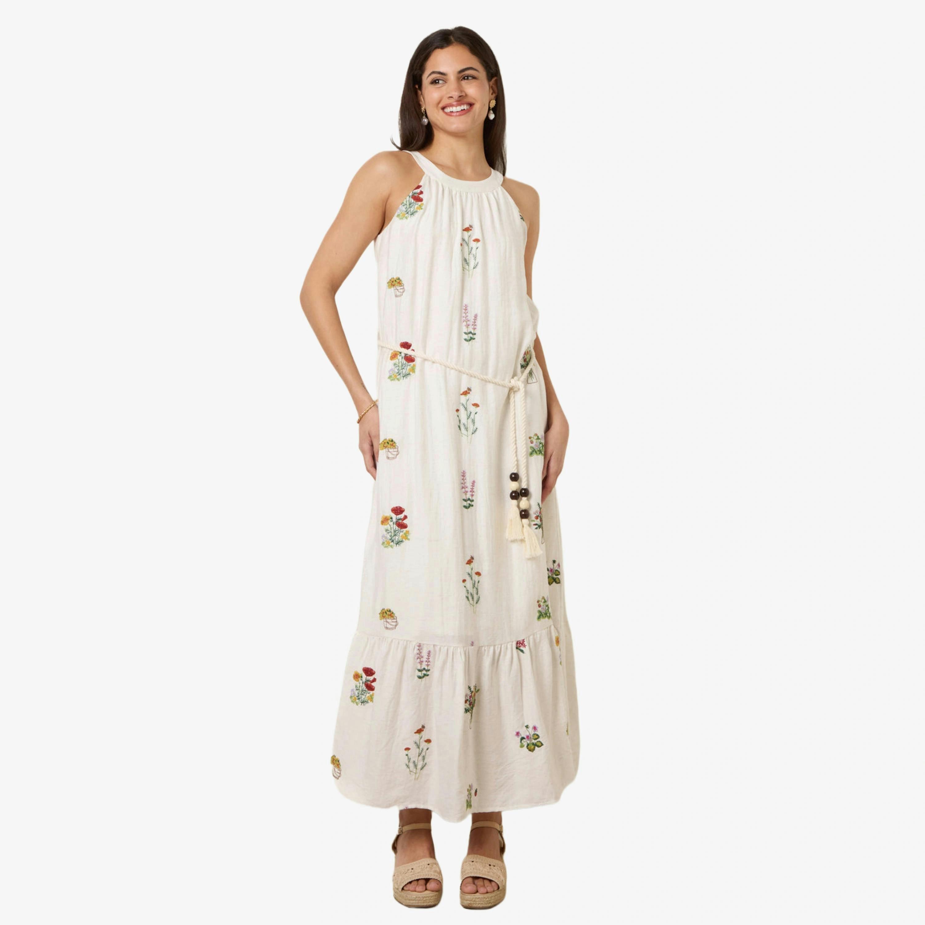 Blue Vanilla Halter Neck Embroidered Dress   in  Stone , view 1 of 4