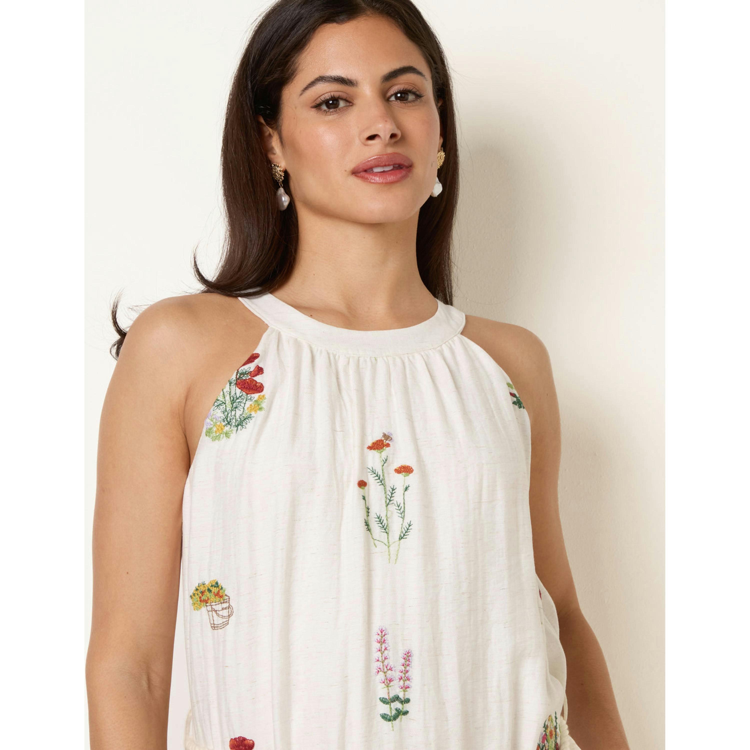 Blue Vanilla Halter Neck Embroidered Dress  in Stone , view 3 of 4