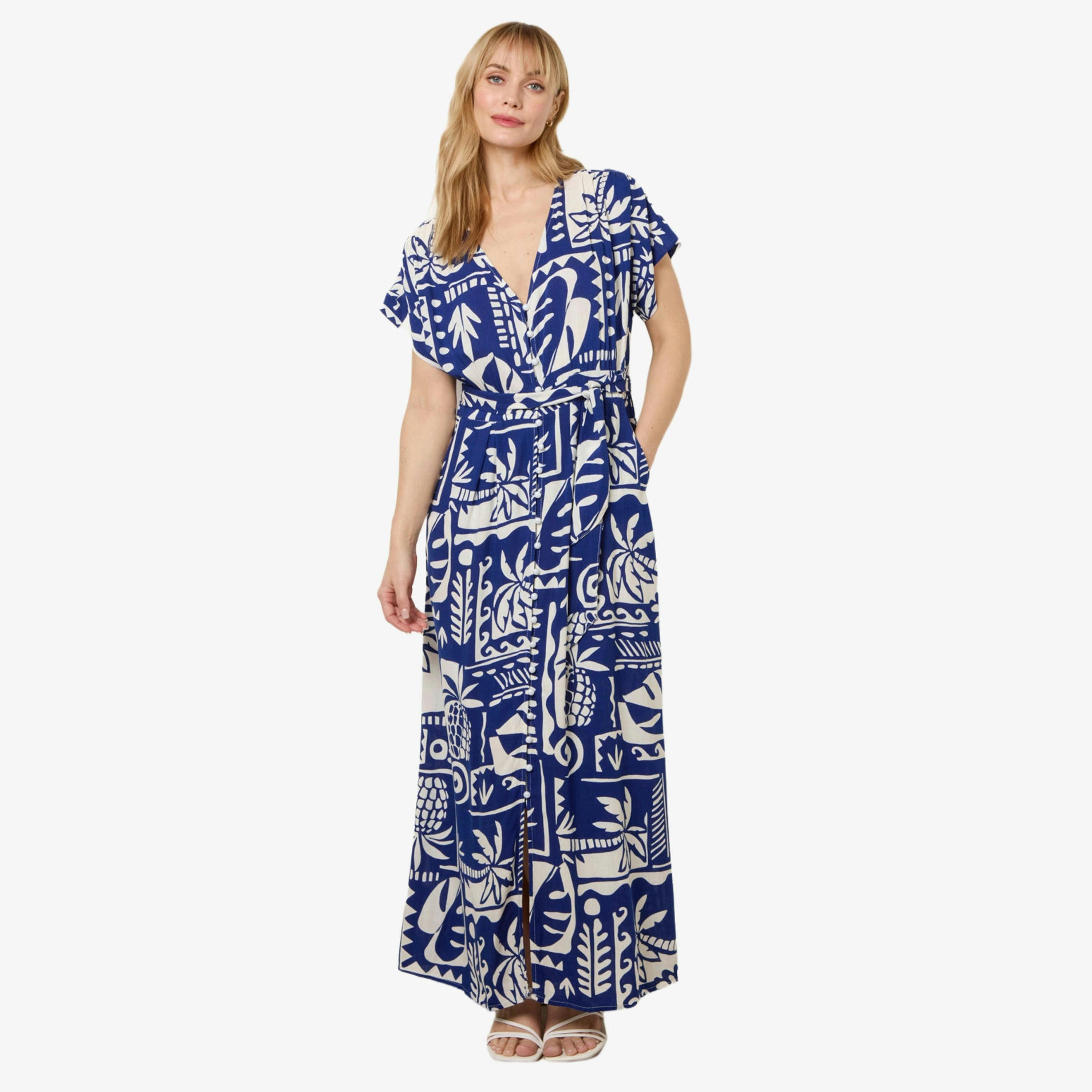 Blue Vanilla Tropical Block Print Dress   in  Blue , view 1 of 4