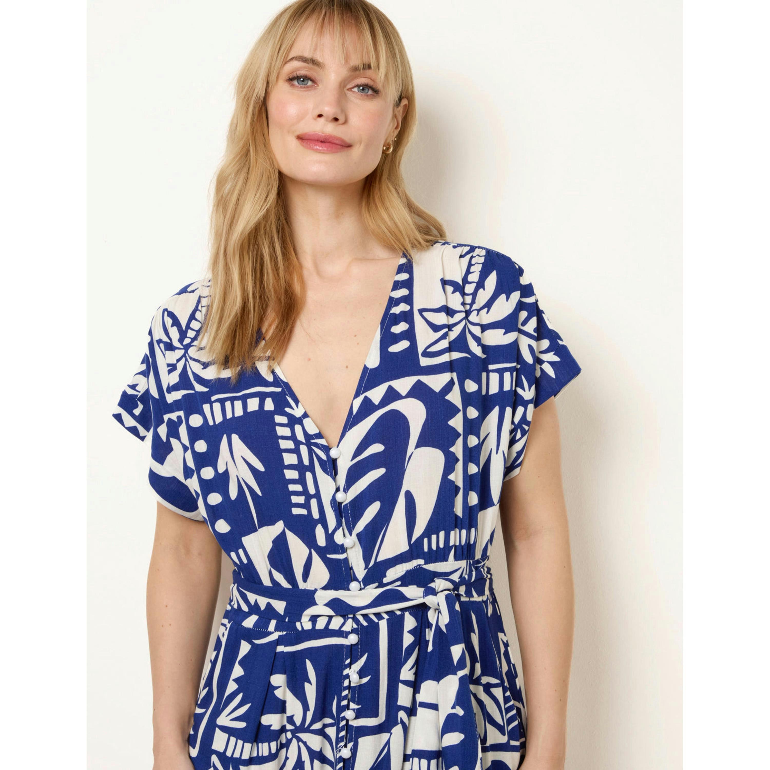 Blue Vanilla Tropical Block Print Dress  in Blue , view 3 of 4