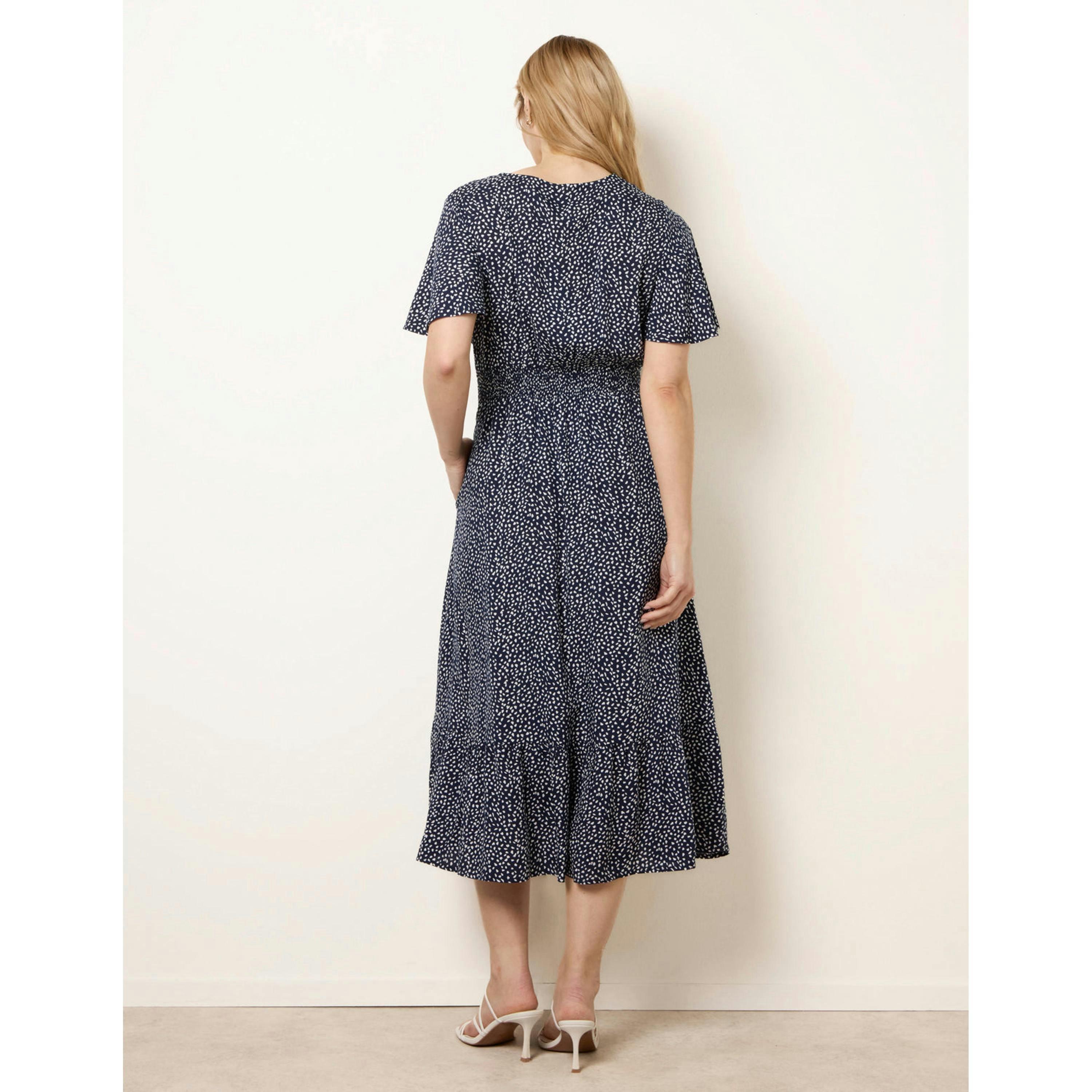 Blue Vanilla Angel Sleeve Shirred Waist Tier Hem Midi Dress  in Navy , view 2 of 4