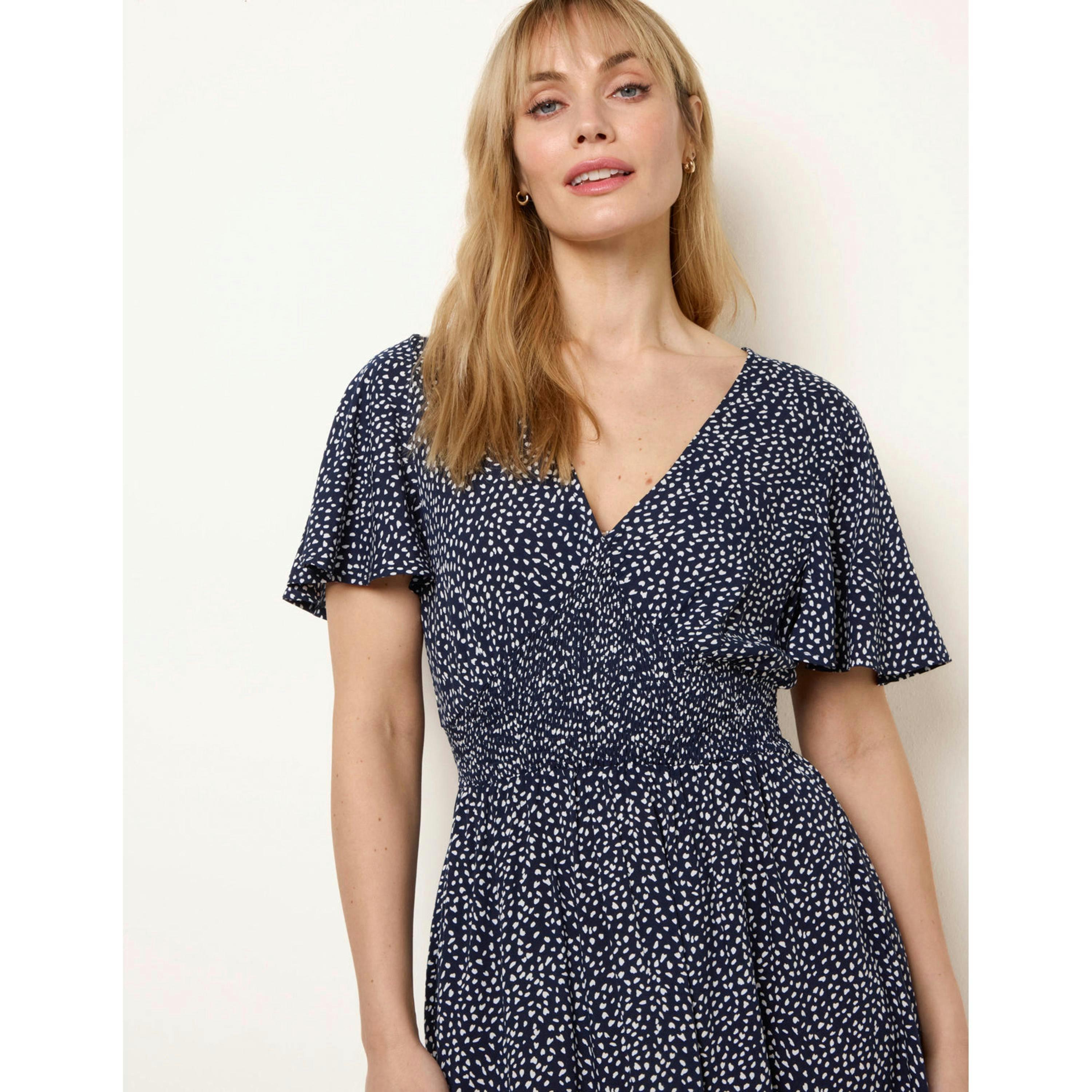 Blue Vanilla Angel Sleeve Shirred Waist Tier Hem Midi Dress  in Navy , view 3 of 4