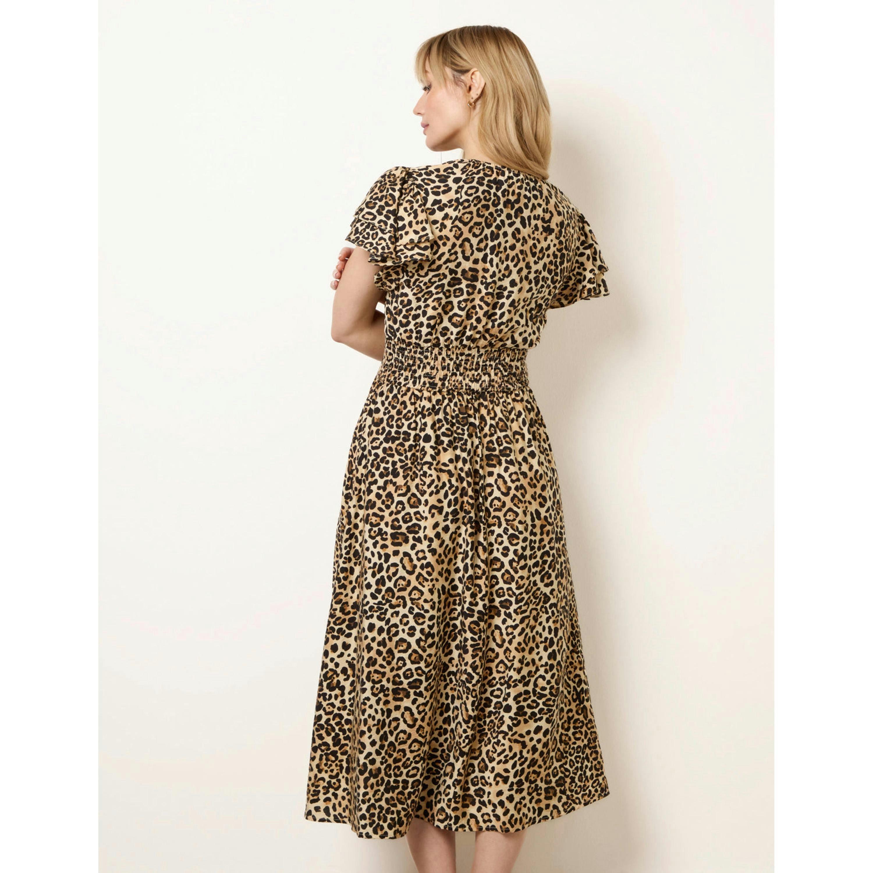 Blue Vanilla Animal Double Frill Shirred Waist Midi Dress  in Brown , view 4 of 4