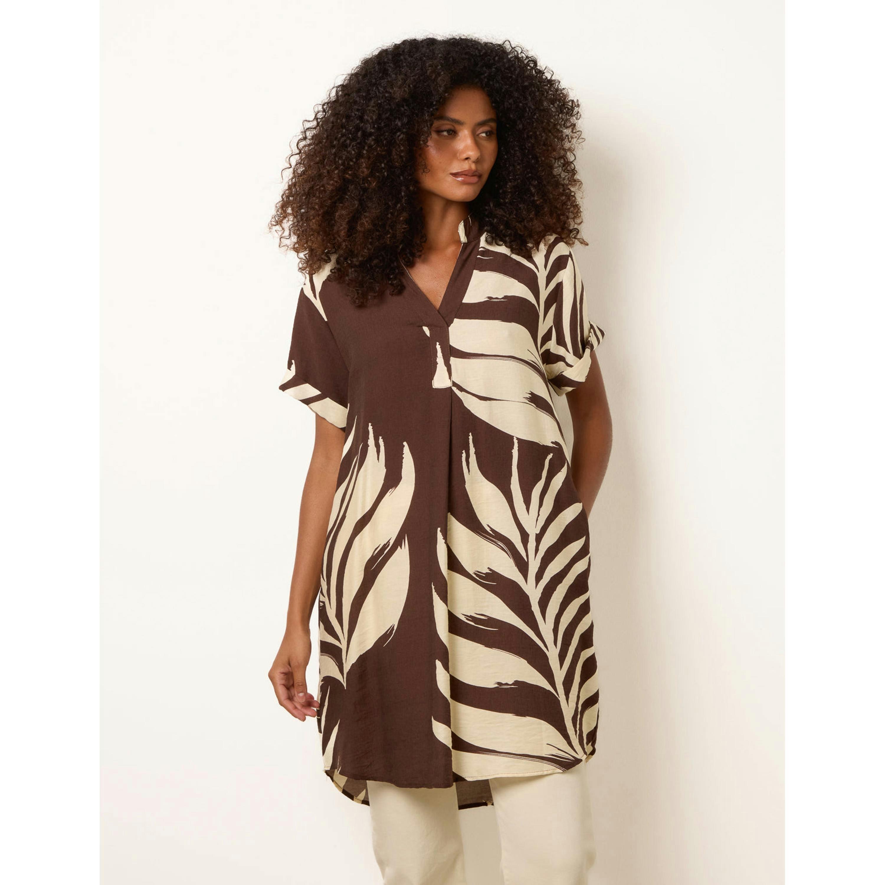 Blue Vanilla Palm Print Tunic Top   in  Brown , view 1 of 4
