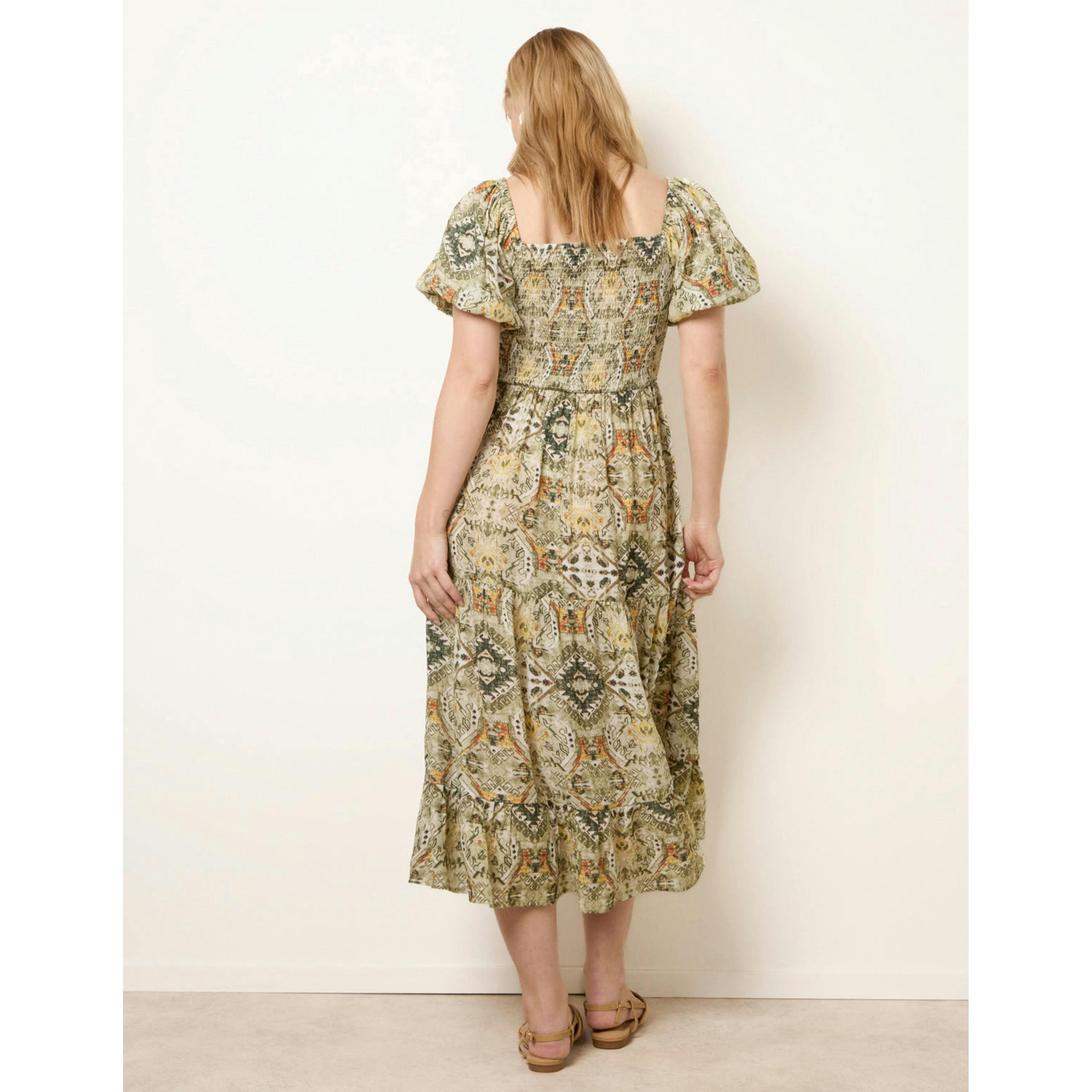 Blue Vanilla Abstract Print Puff Sleeve Midi Dress  in Green , view 2 of 4