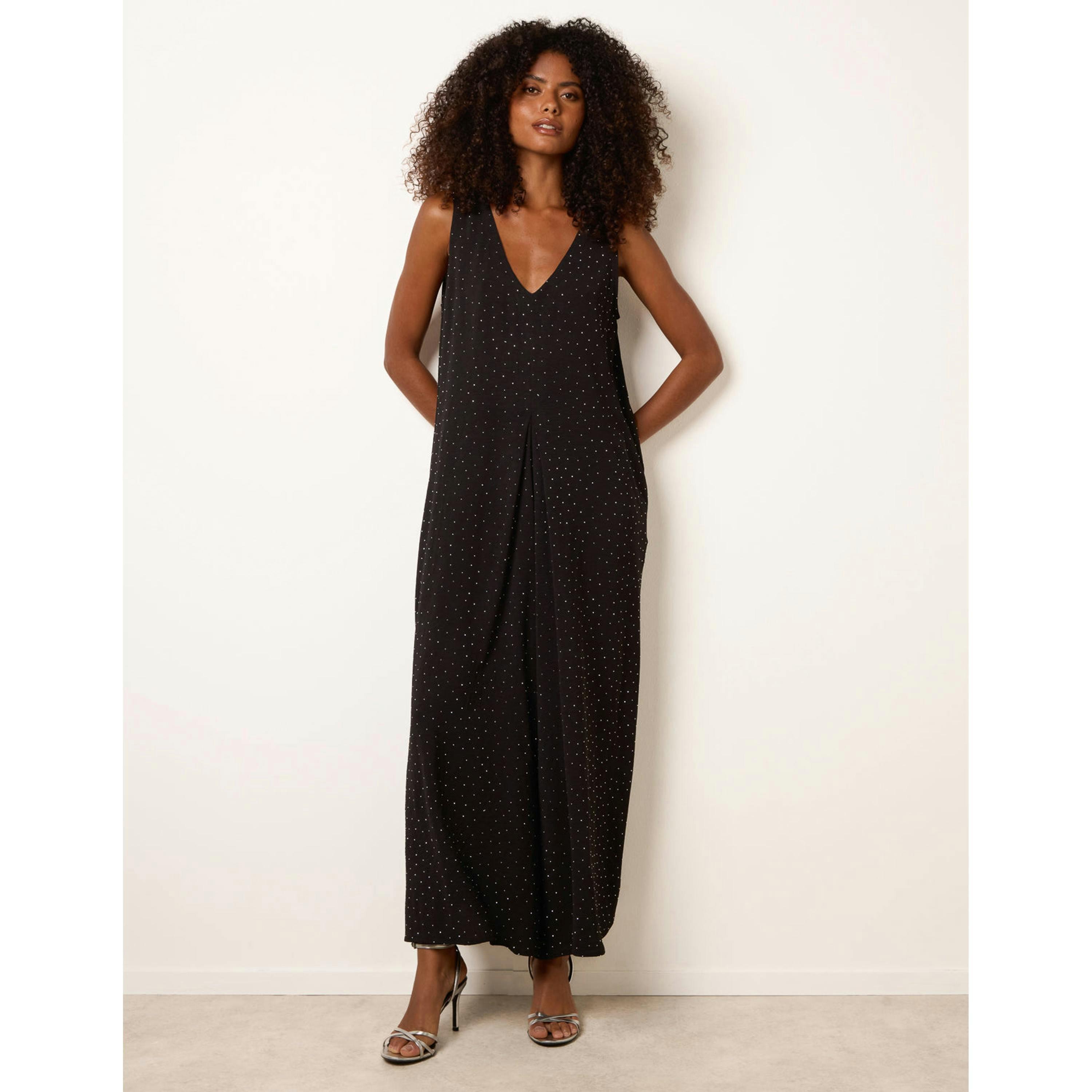 Blue Vanilla Pleat Front Diamante Jumpsuit  in Black , view 1 of 4