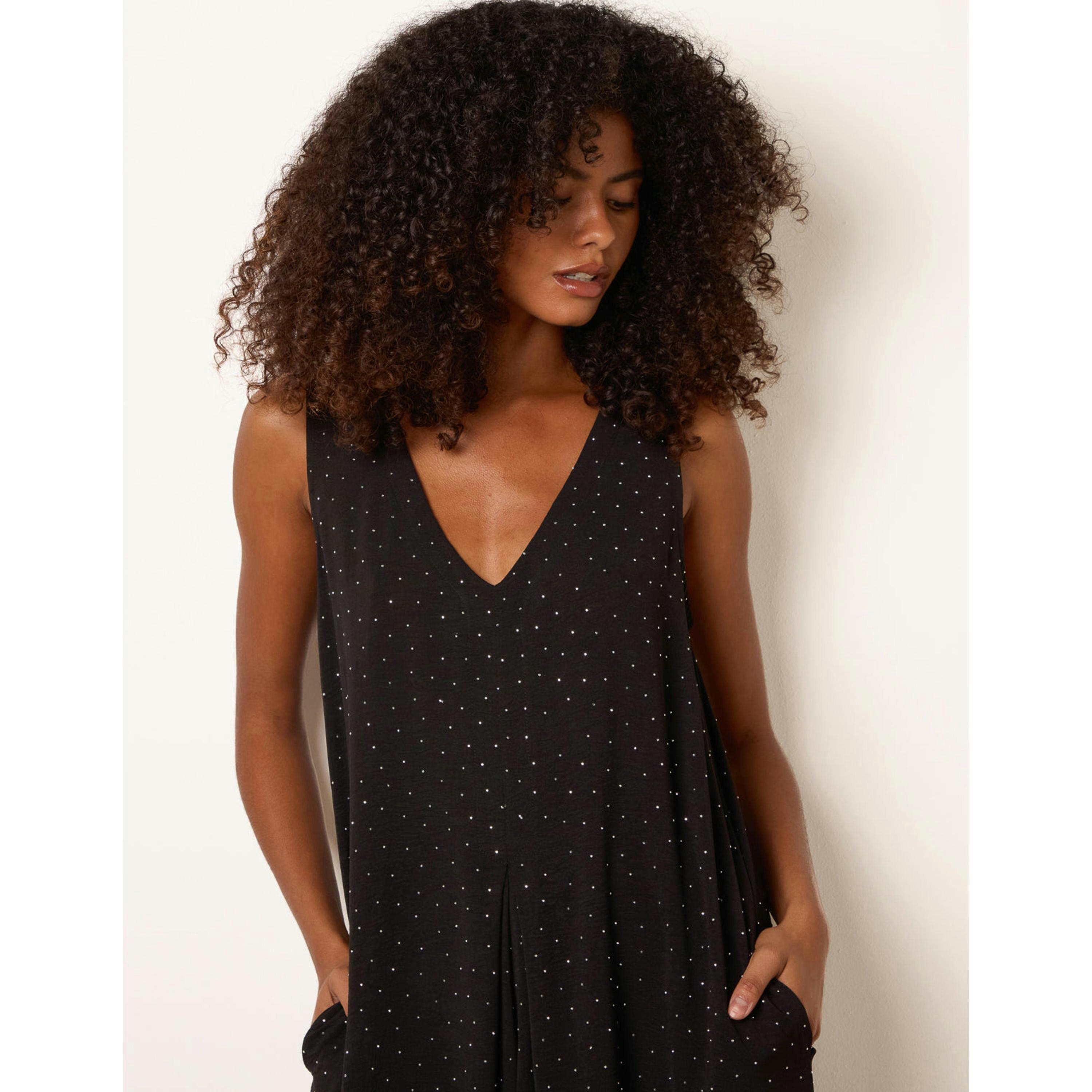 Blue Vanilla Pleat Front Diamante Jumpsuit  in Black , view 3 of 4